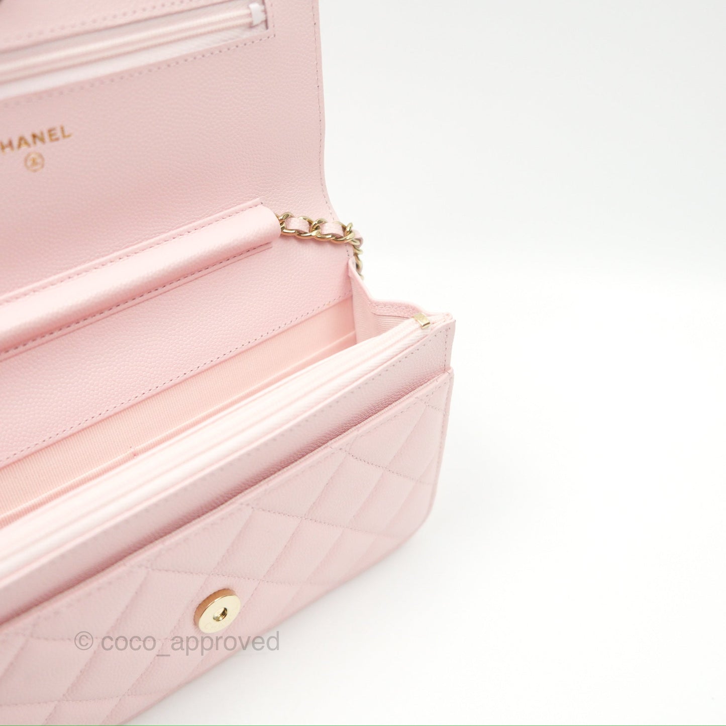 Chanel Quilted Classic Wallet On Chain WOC Pink Caviar Gold Hardware