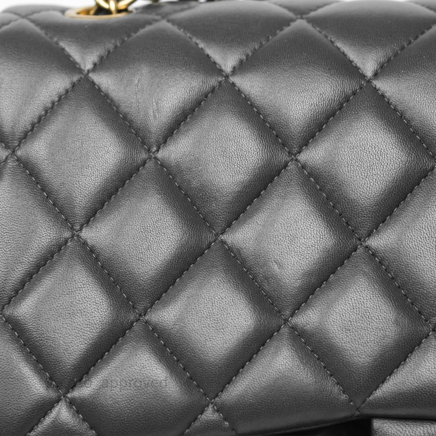 Chanel Jumbo Double Flap Dark Grey Lambskin Brushed Gold Hardware⁣⁣