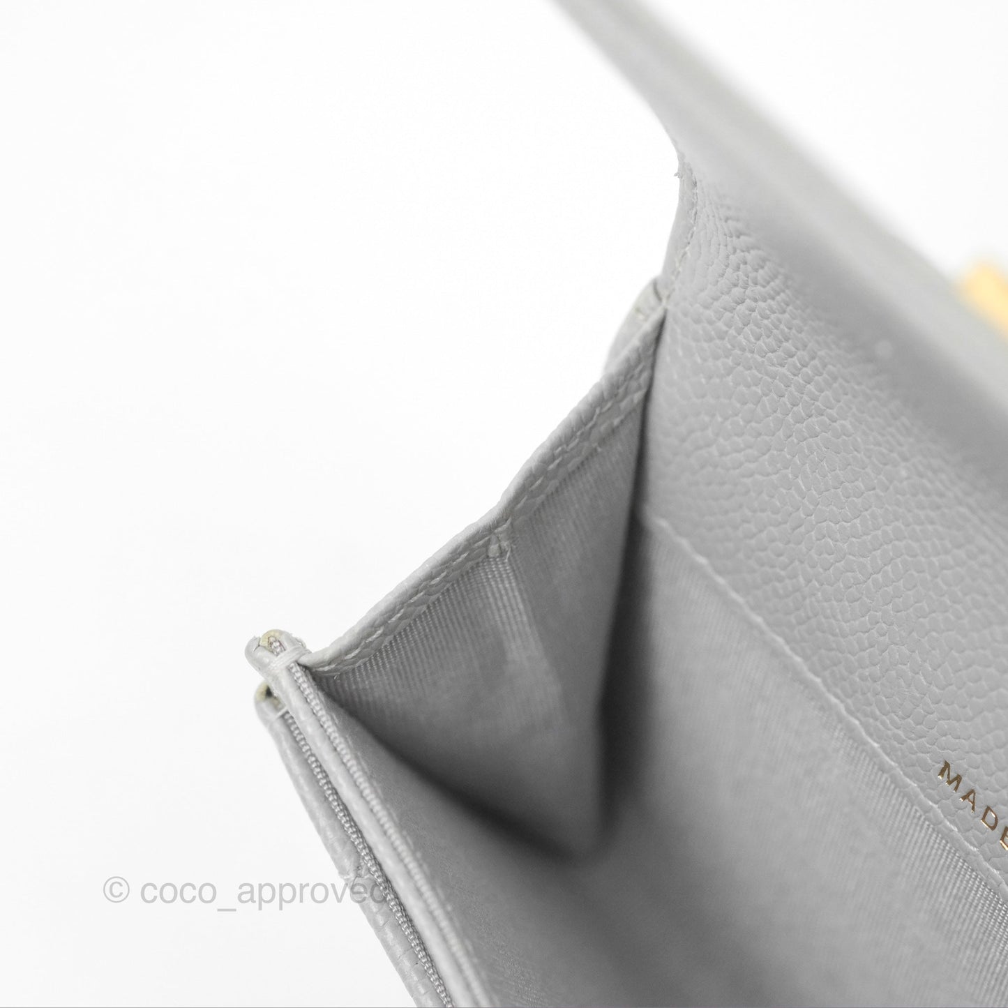Chanel Boy Quilted Flap Card Holder Grey Caviar Aged Gold Hardware