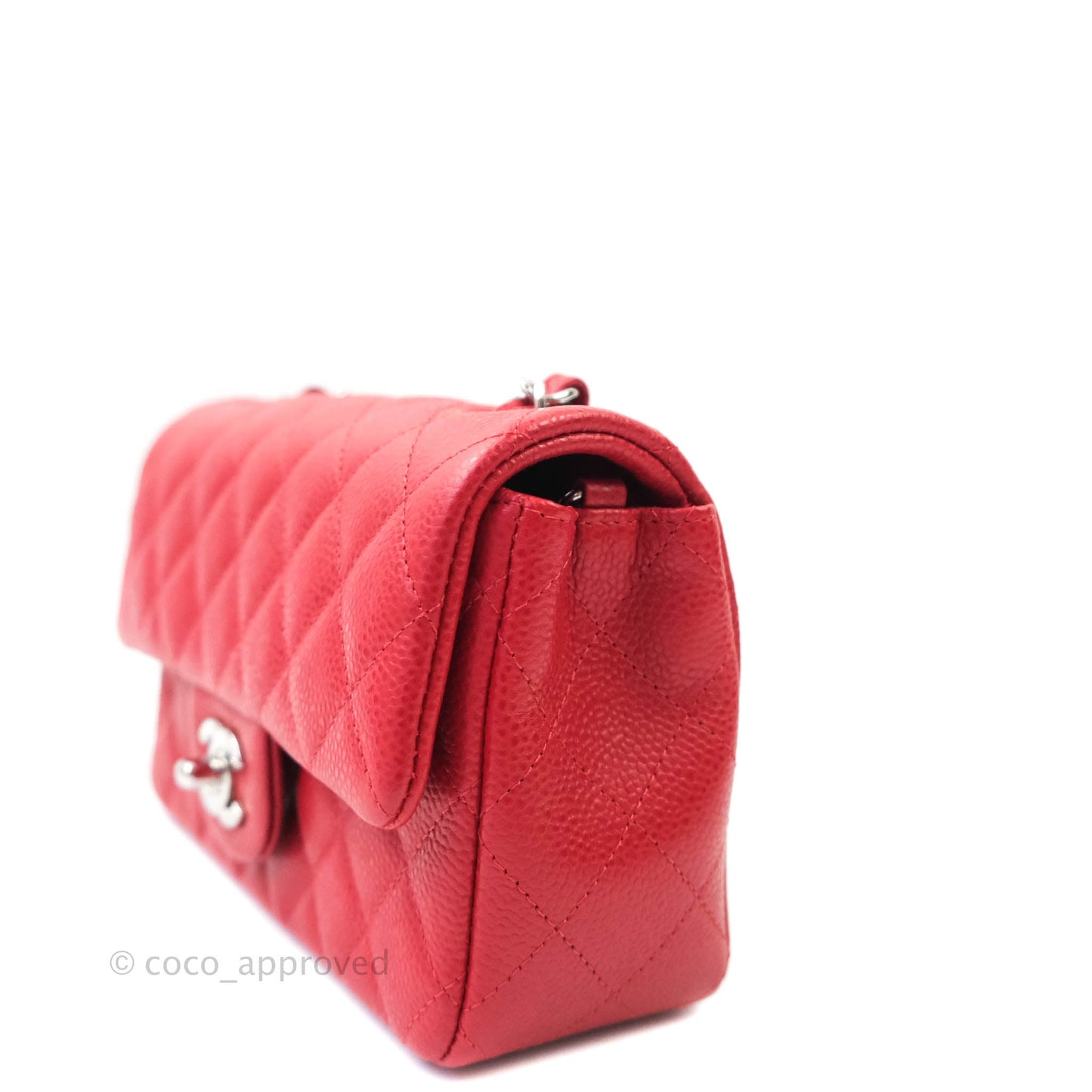 Chanel Classic Quilted Mini Rectangular Flap Red Caviar Silver Hardware