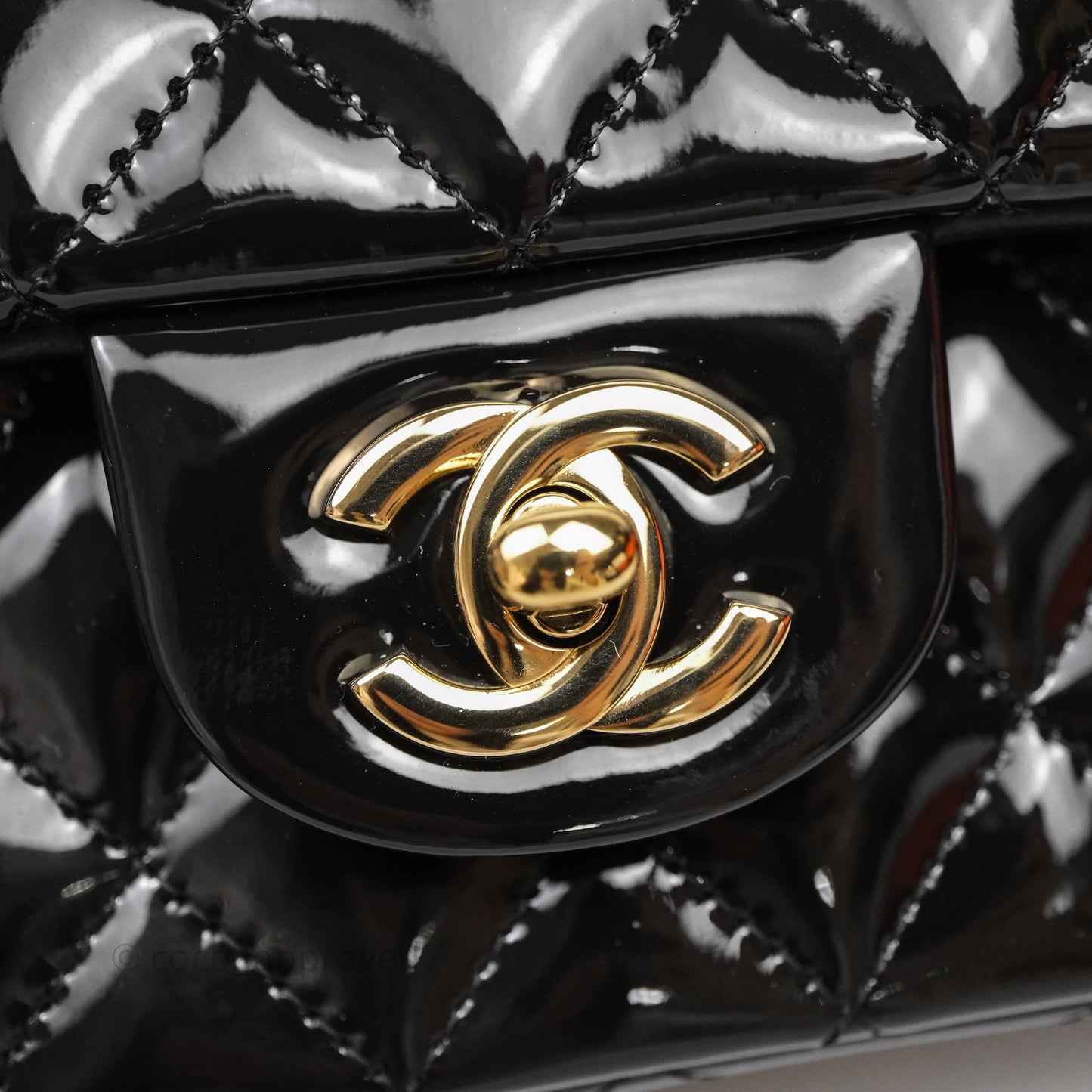 Chanel Top Handle Mini Rectangular Flap Black Patent Gold Hardware