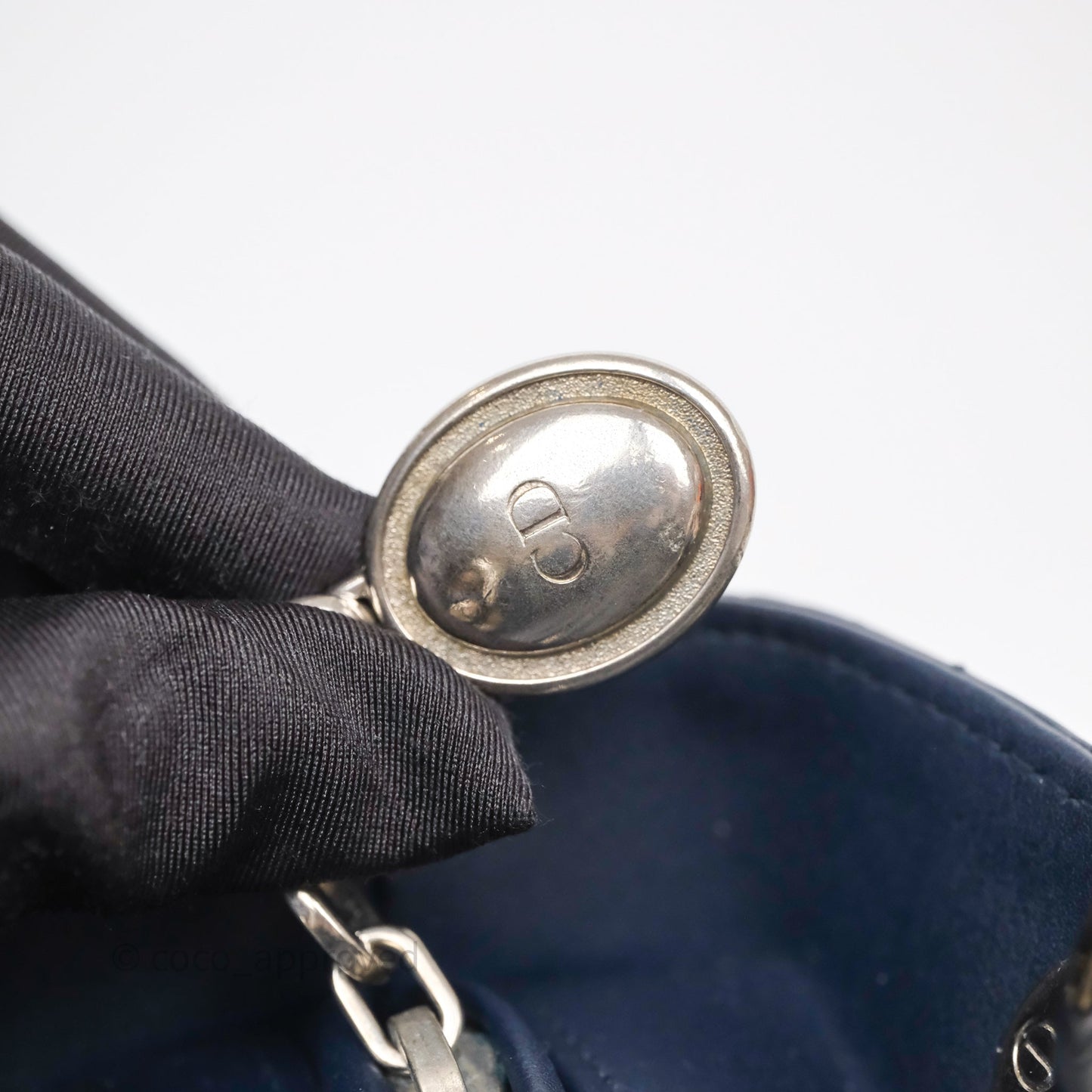 Christian Dior Medium Lady Dior Navy Lambskin Silver Hardware