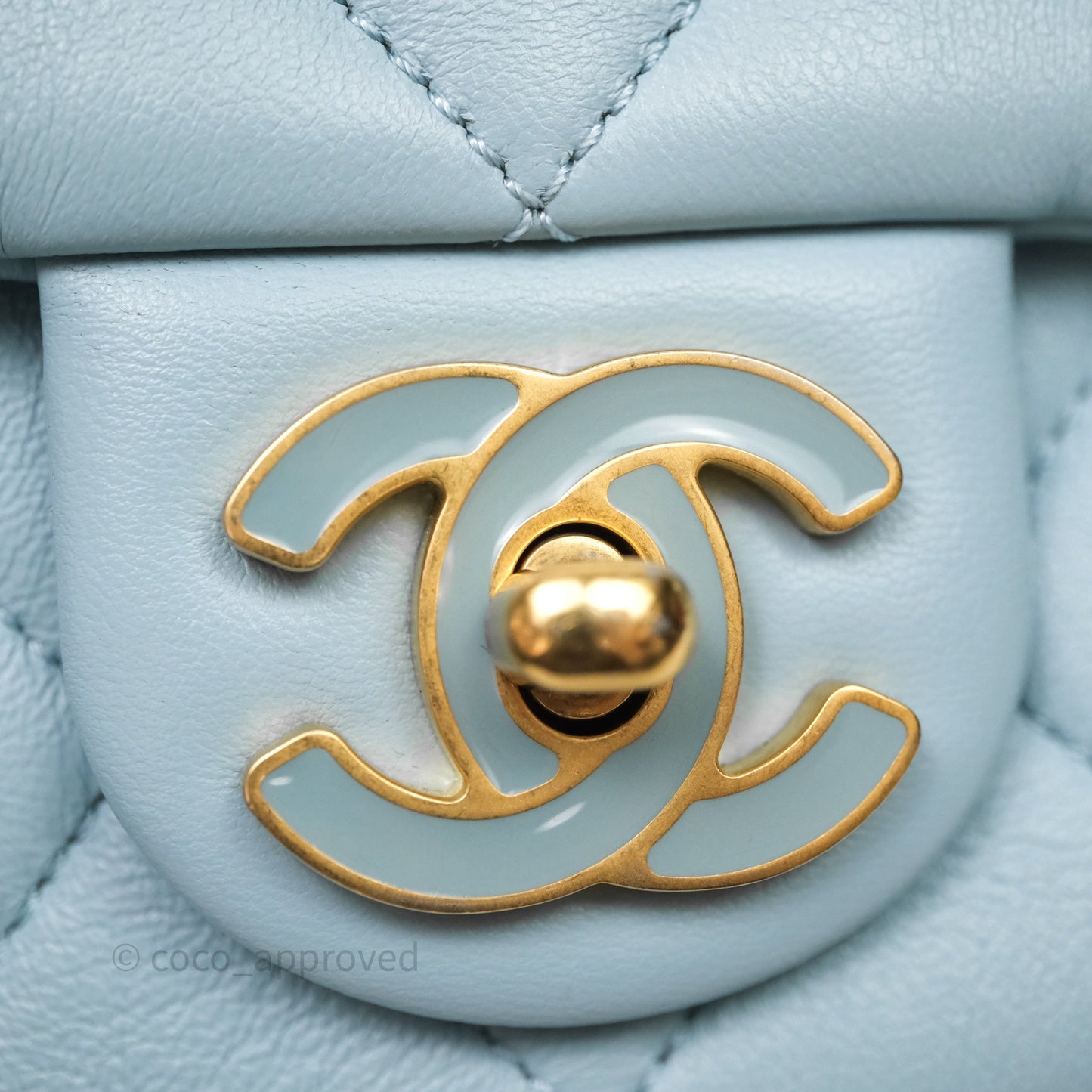 Chanel Quilted Enamel Pending CC Small Square Flap Baby Blue Lambskin