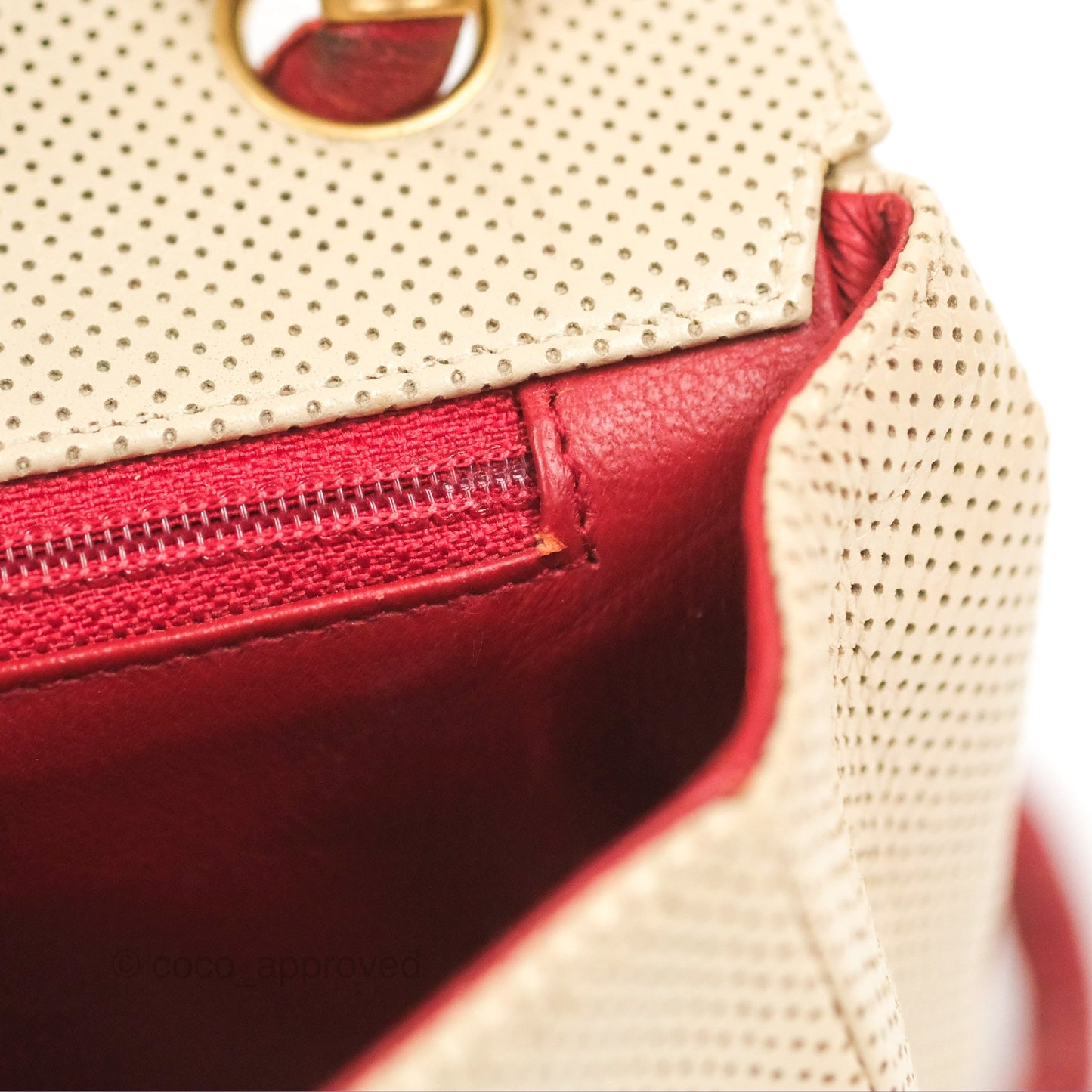 Chanel Vintage Medium Perforated Single Flap Beige/Red Matte Gold Hardware⁣⁣