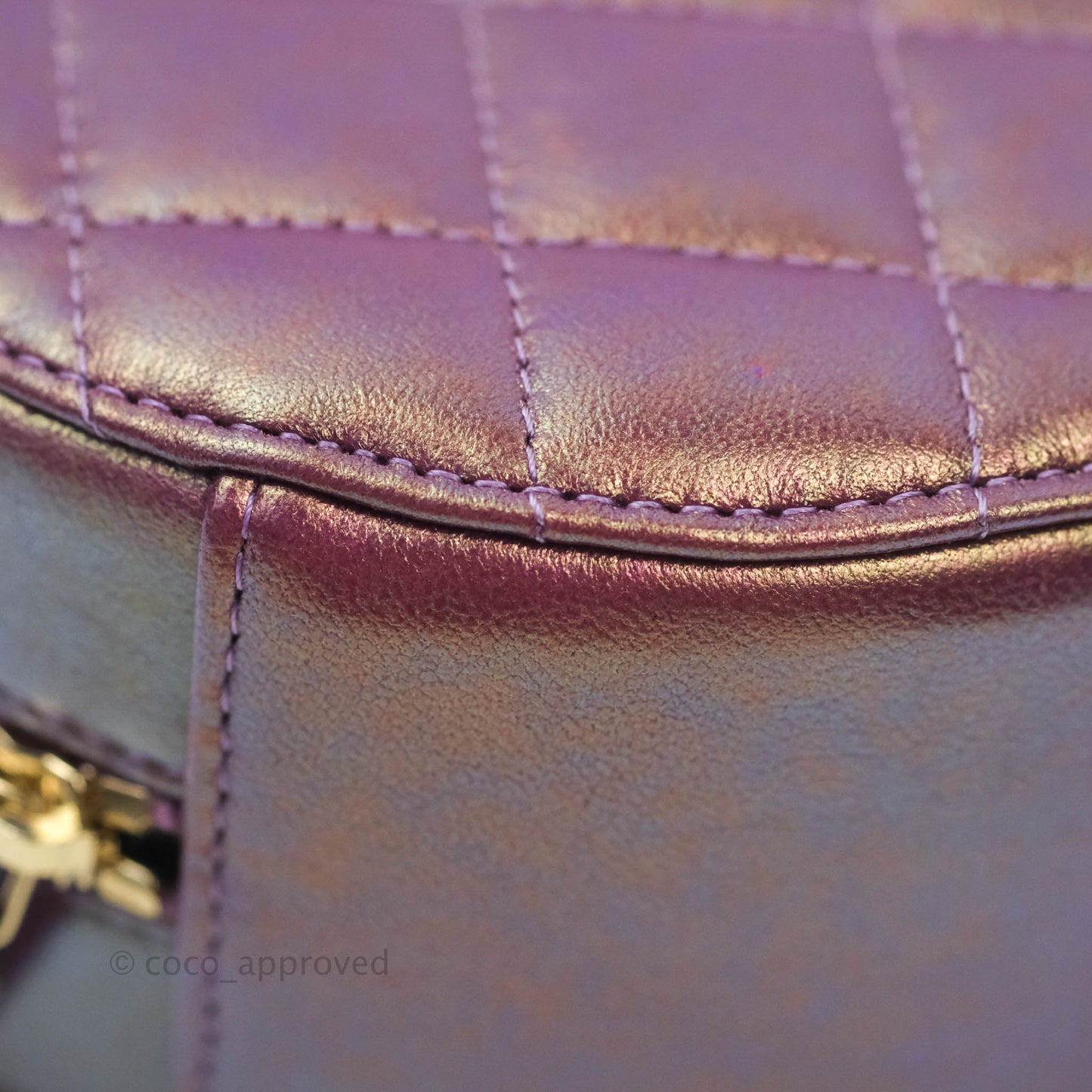Chanel Classic Quilted Round Clutch With Chain Metallic Purple Lambskin Gold Hardware