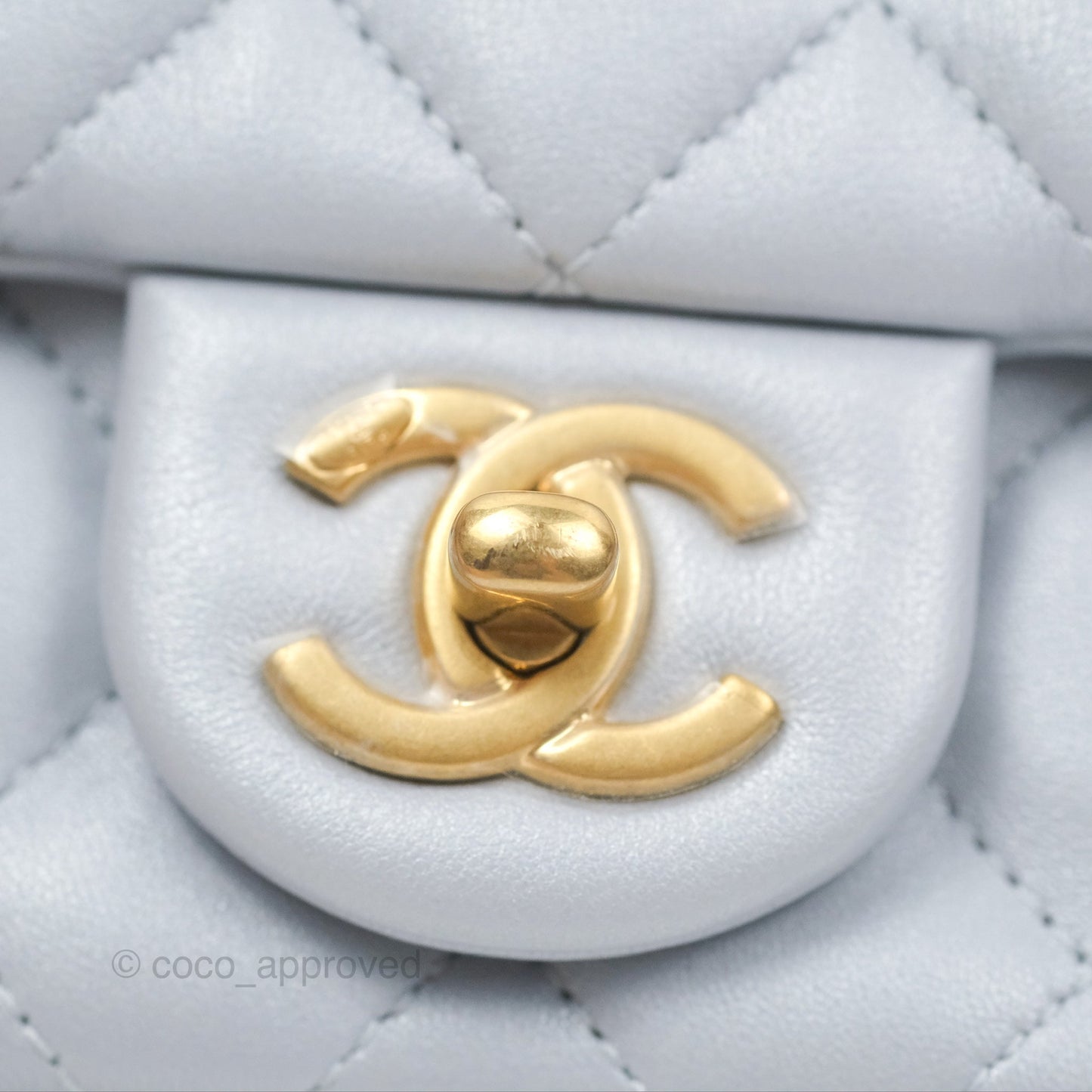 Chanel Mini Flap Bag with Pearl Chain Pearly Light Blue Lambskin Aged Gold Hardware 24P
