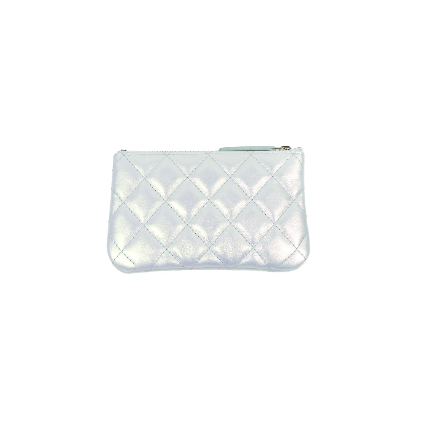 Chanel Quilted Mini O Case Iridescent Icy Blue Calfskin Silver Hardware