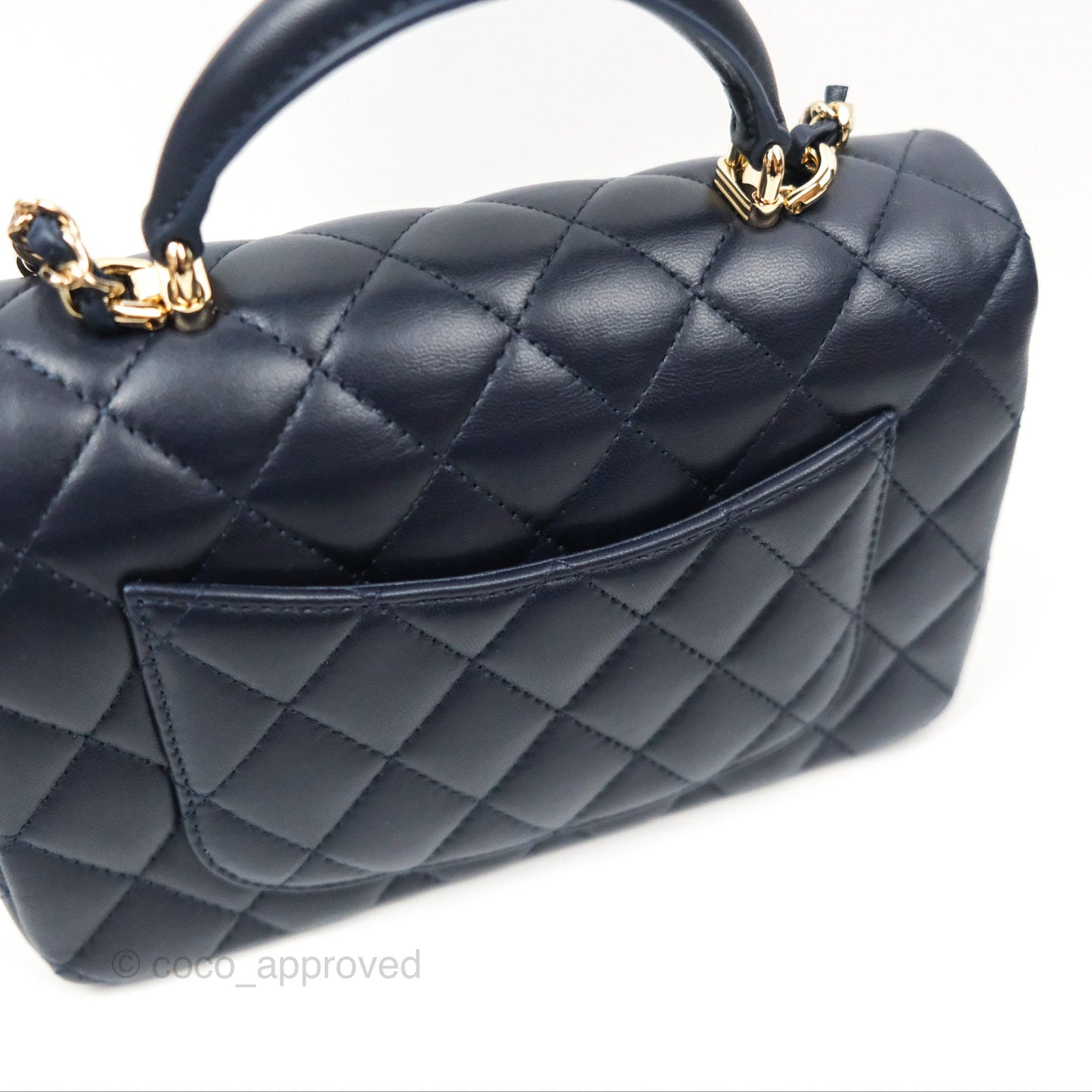 Chanel Top Handle Mini Rectangular Flap Bag Navy Lambskin Gold Hardware