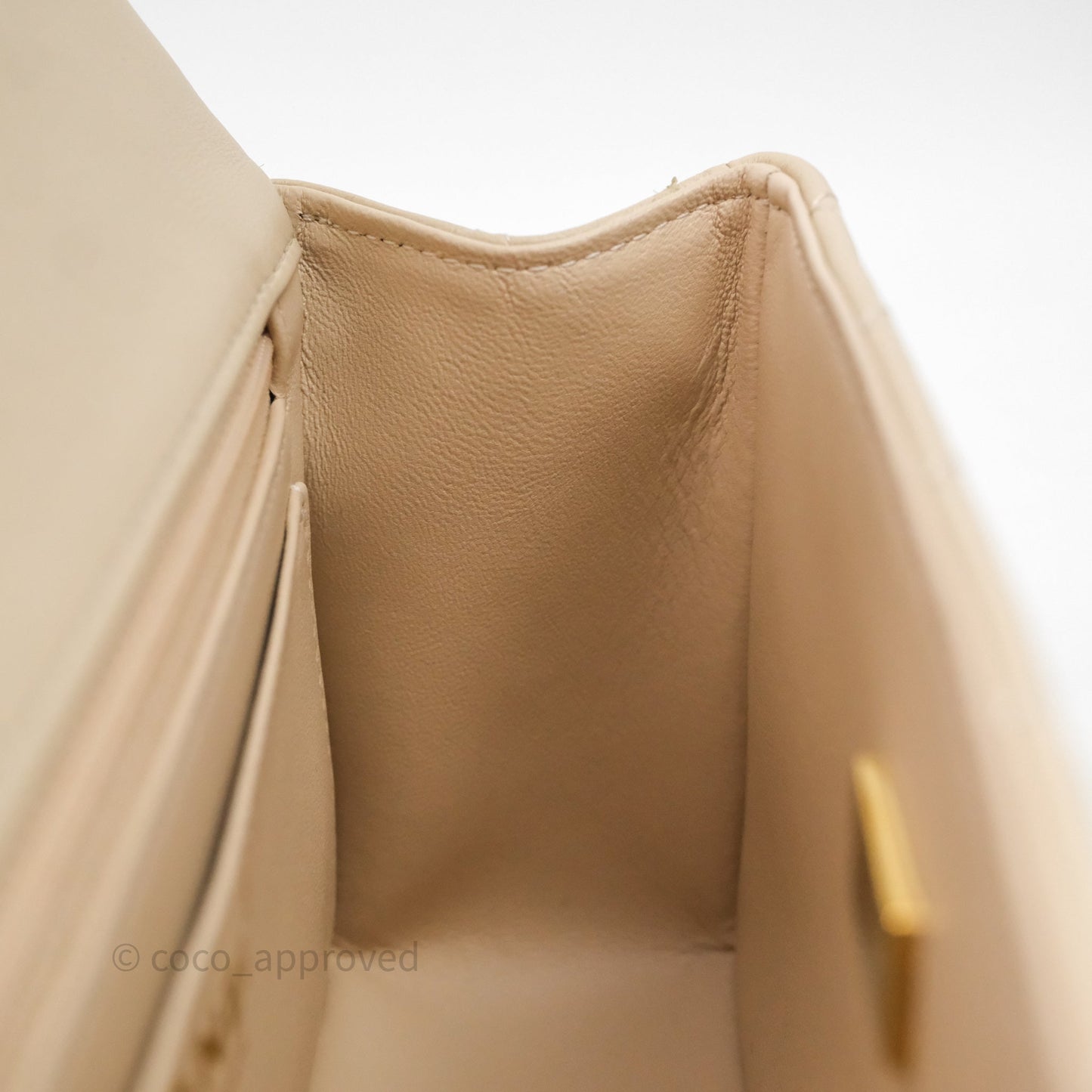 Chanel Top Handle Mini Rectangular Flap Beige Lambskin Shiny Gold Hardware