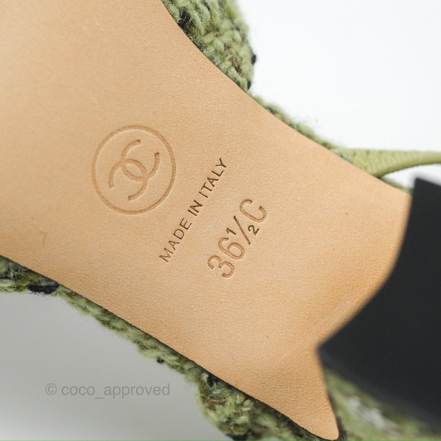 Chanel Classic Slingback Pumps Tweed Patent Green Black
