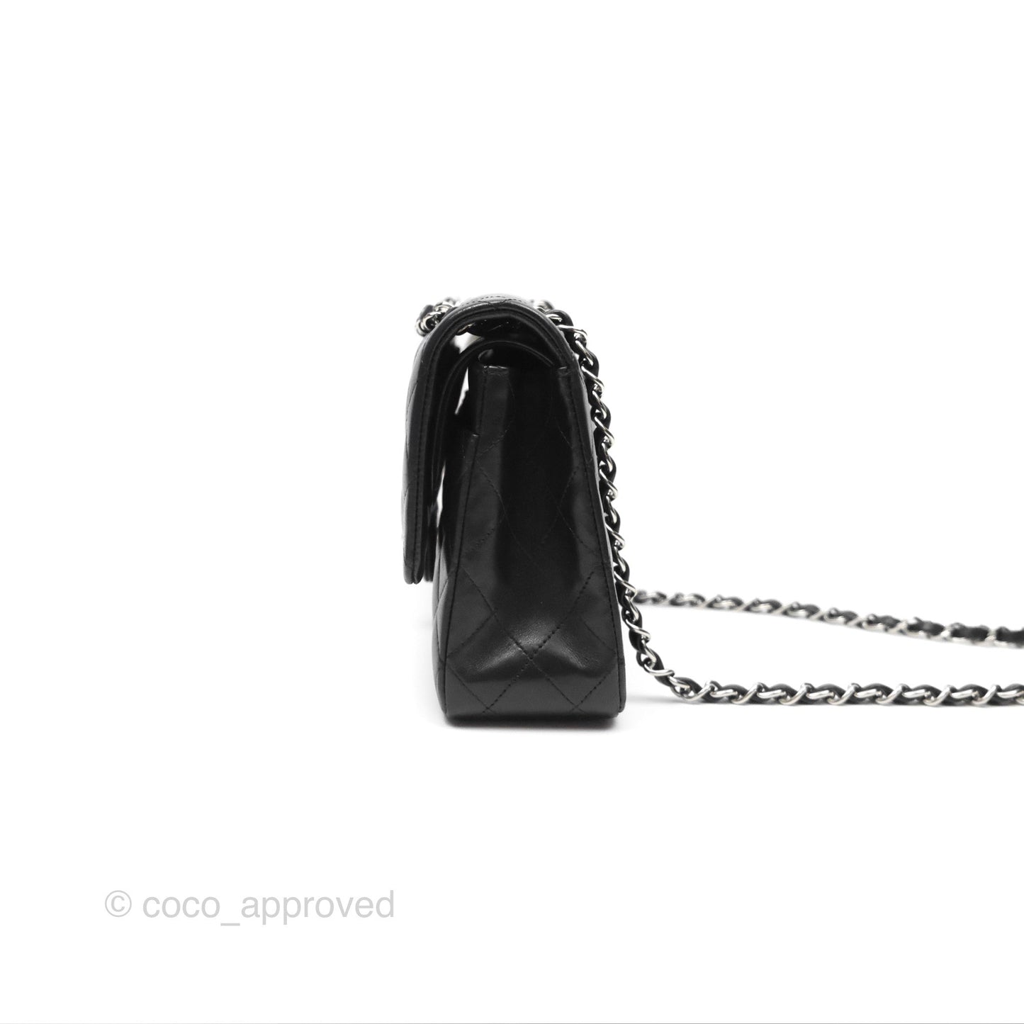 Chanel Classic M/L Medium Flap Quilted Black Lambskin Silver Hardware