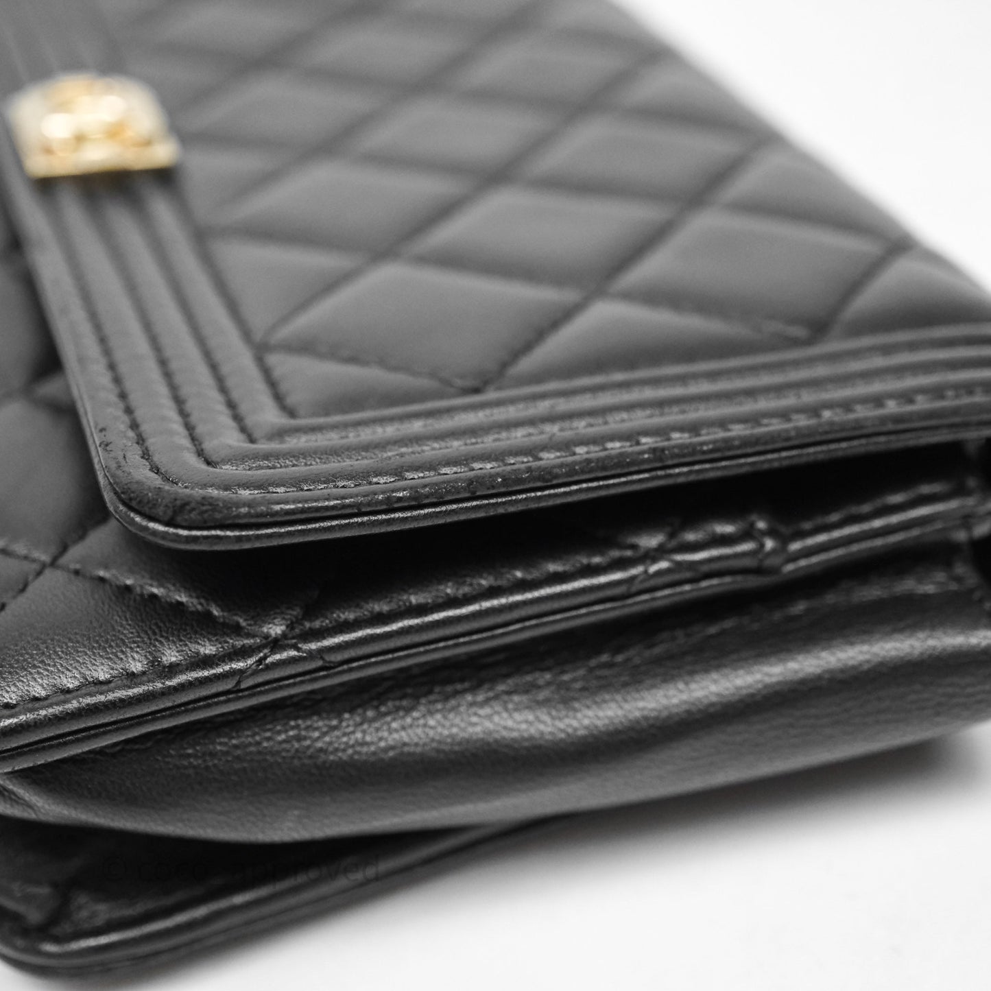 Chanel Black Quilted Lambskin Boy Wallet on Chain Gold Hardware