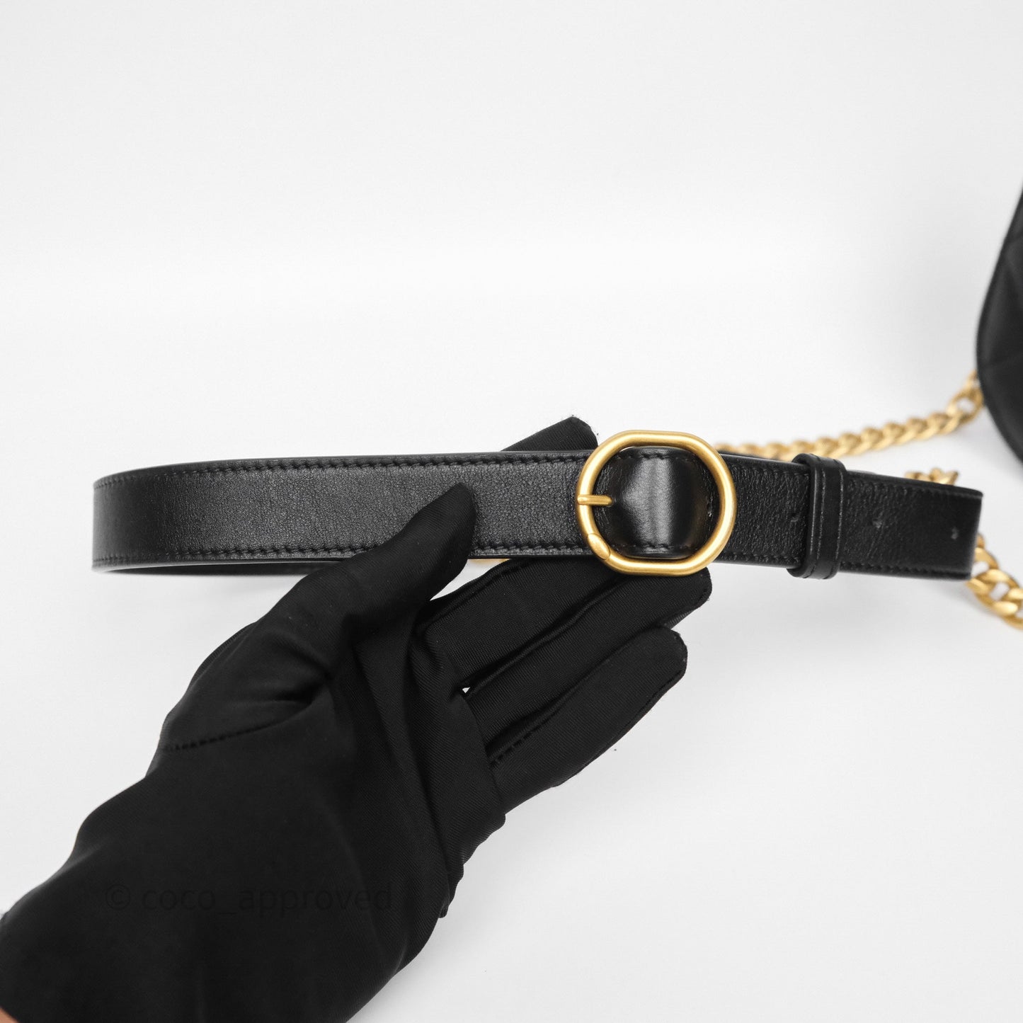 Chanel Mini Moon Messenger Bag Black Calfskin Aged Gold Hardware