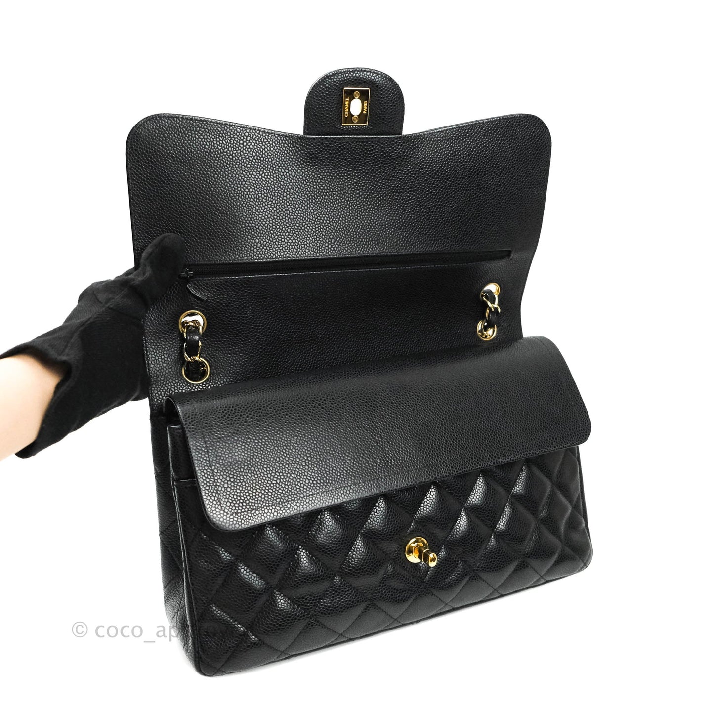 Chanel Jumbo Double Flap Black Caviar Gold Hardware⁣⁣