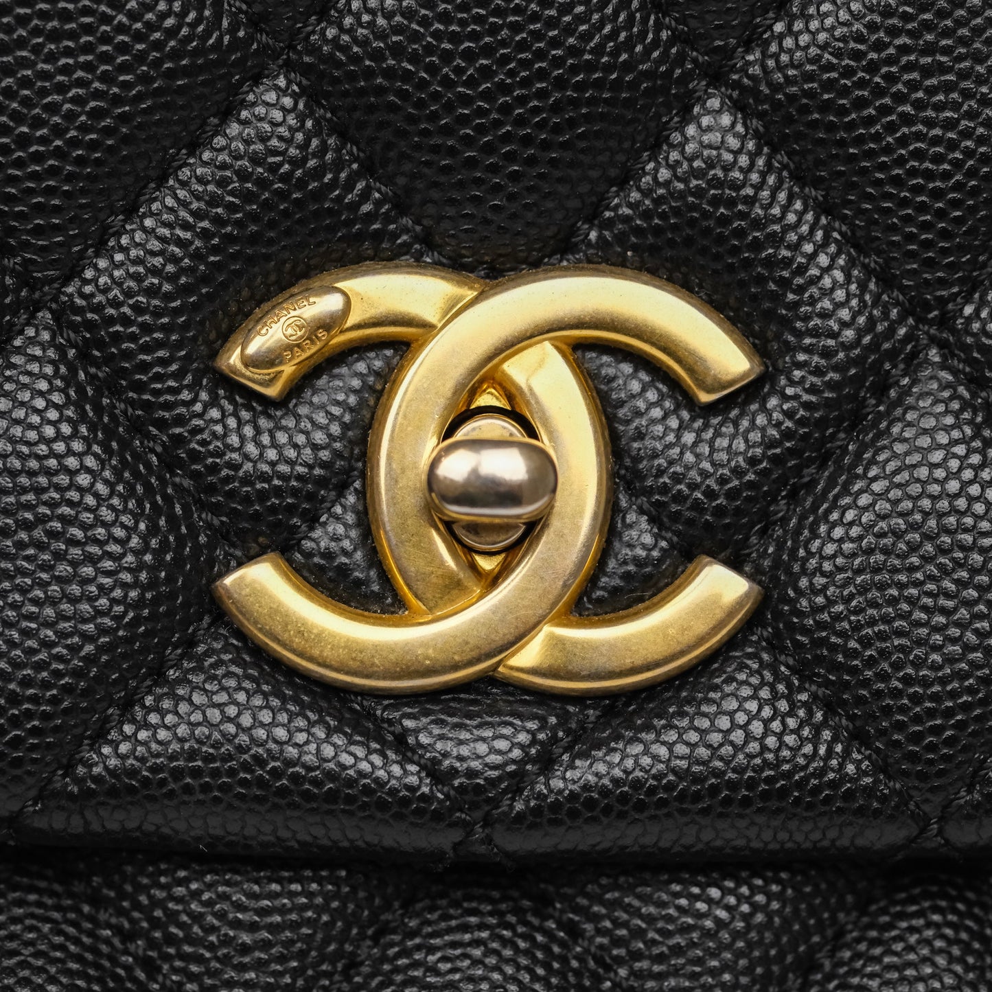 Chanel Medium Coco Handle Quilted Black Caviar Aged Gold Hardware
