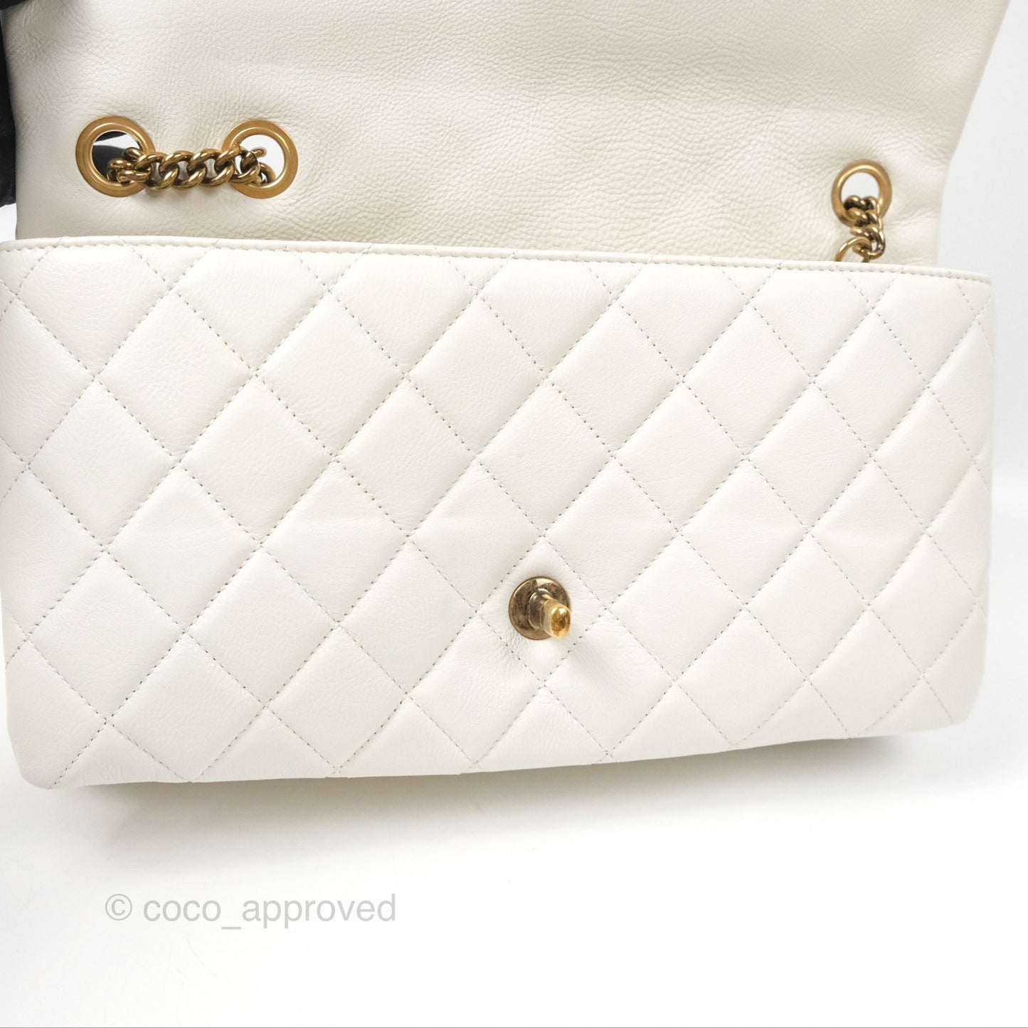 Chanel CC Crown Flap White Calfskin Antique Gold Hardware