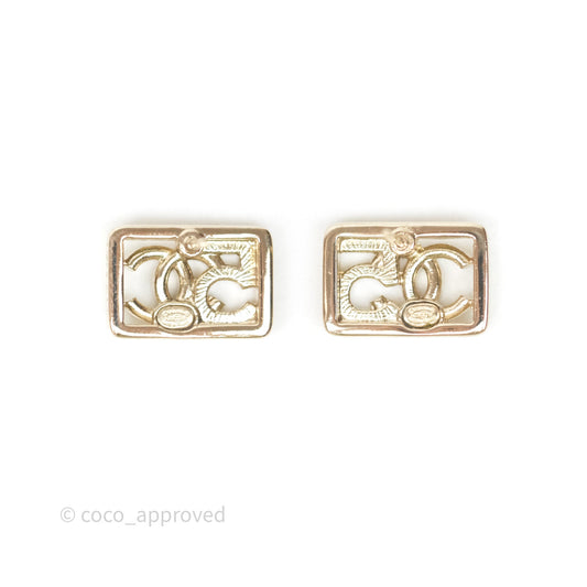 Chanel Crystal CC No.5 Earrings Gold Tone 23B