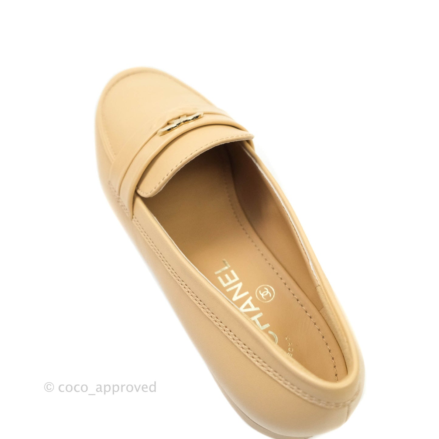 Chanel CC Beige Loafers Size 38