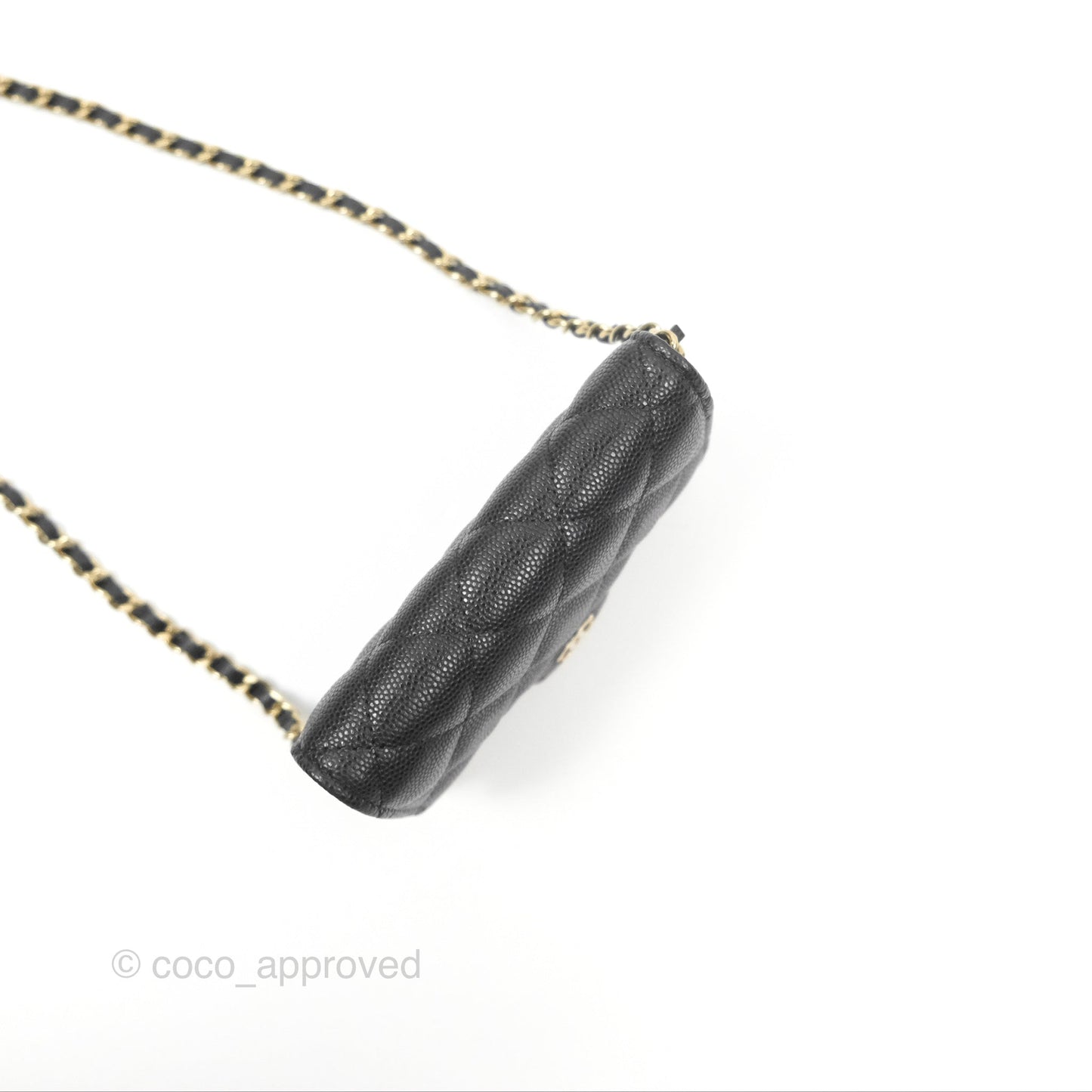 Chanel Mini Wallet Card Holder With Chain Black Caviar Gold Hardware