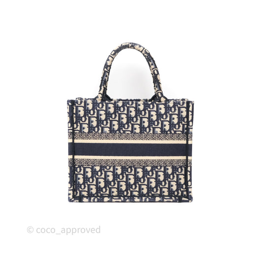 Dior New Small Book Tote Navy Dior Oblique Embroidery Canvas