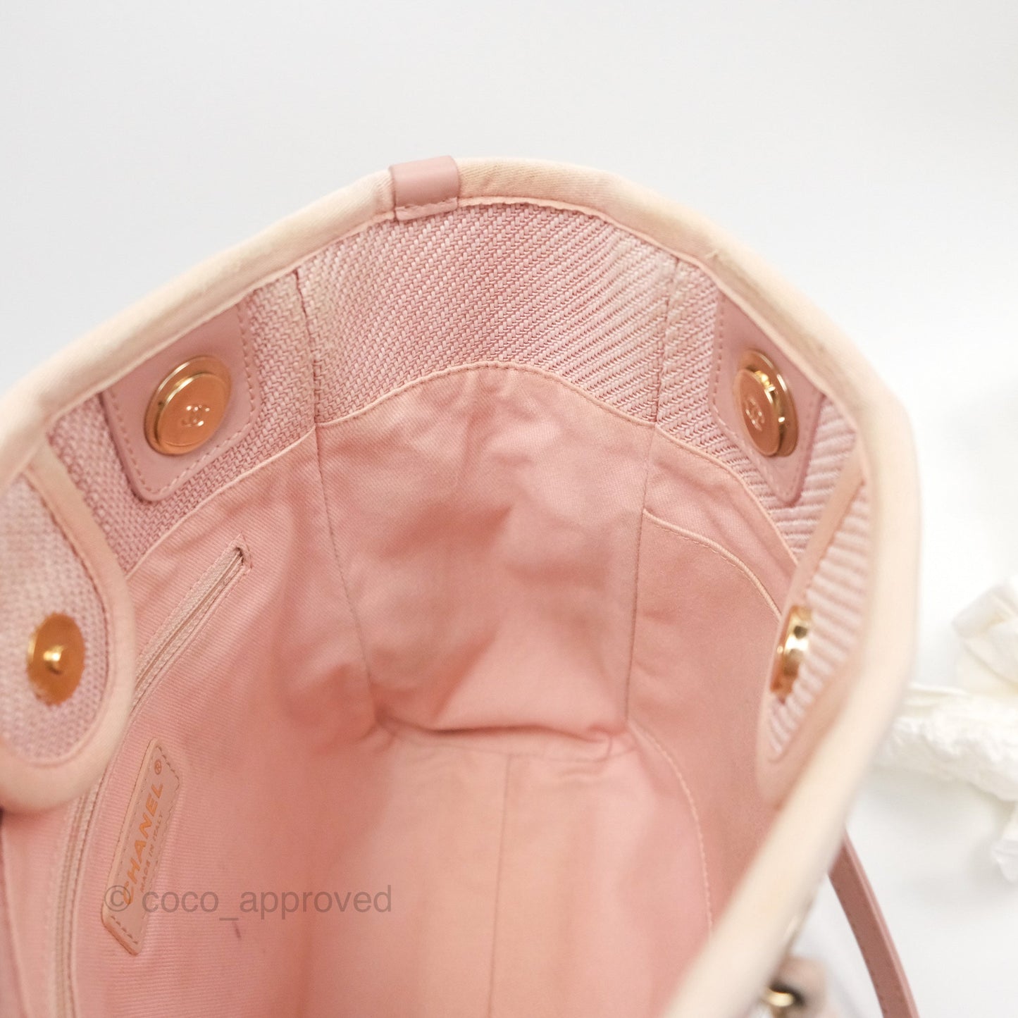 Chanel Small Vertical Deauville Canvas Pink Gold Hardware