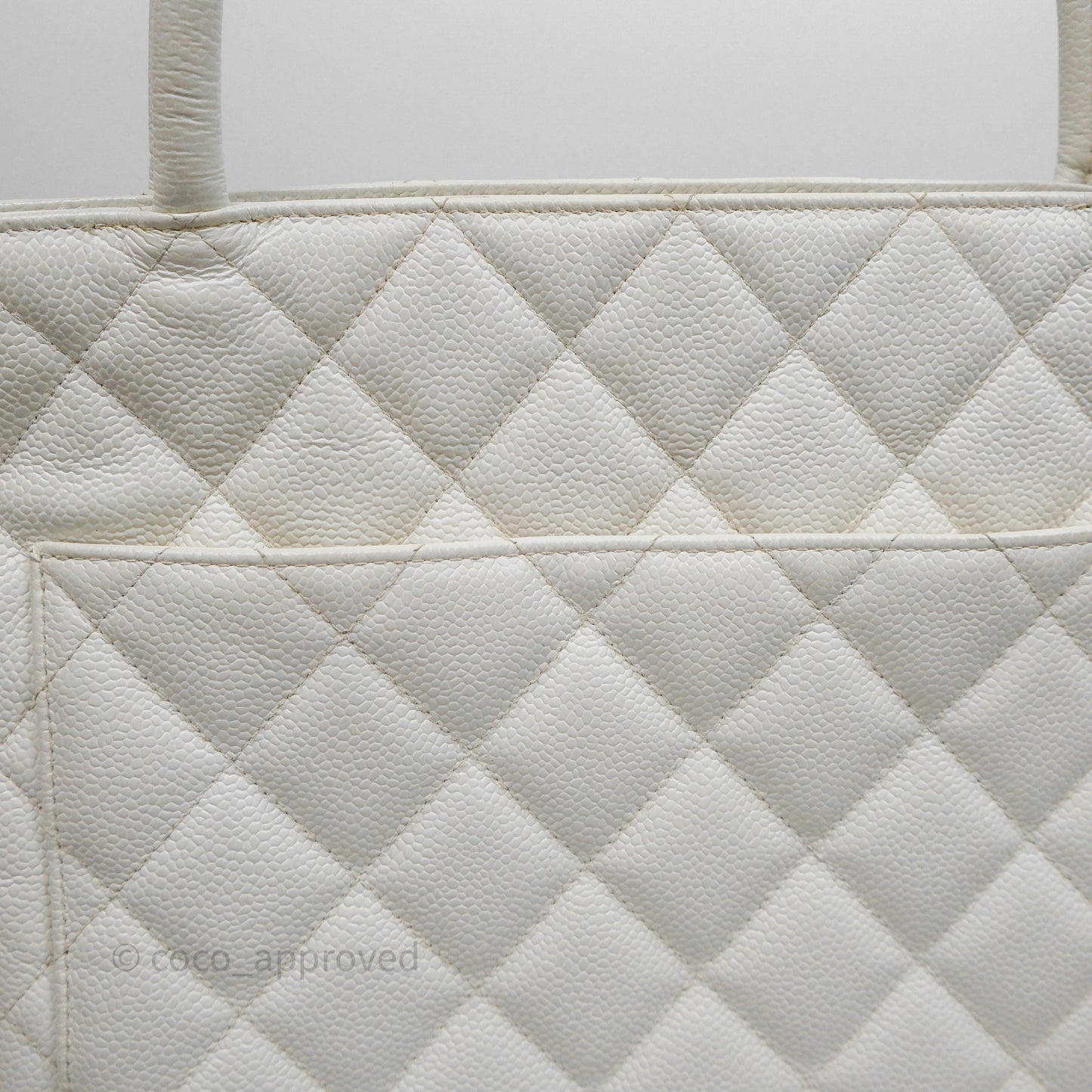 Chanel Vintage Medallion CC White Caviar Tote Bag Gold Hardware
