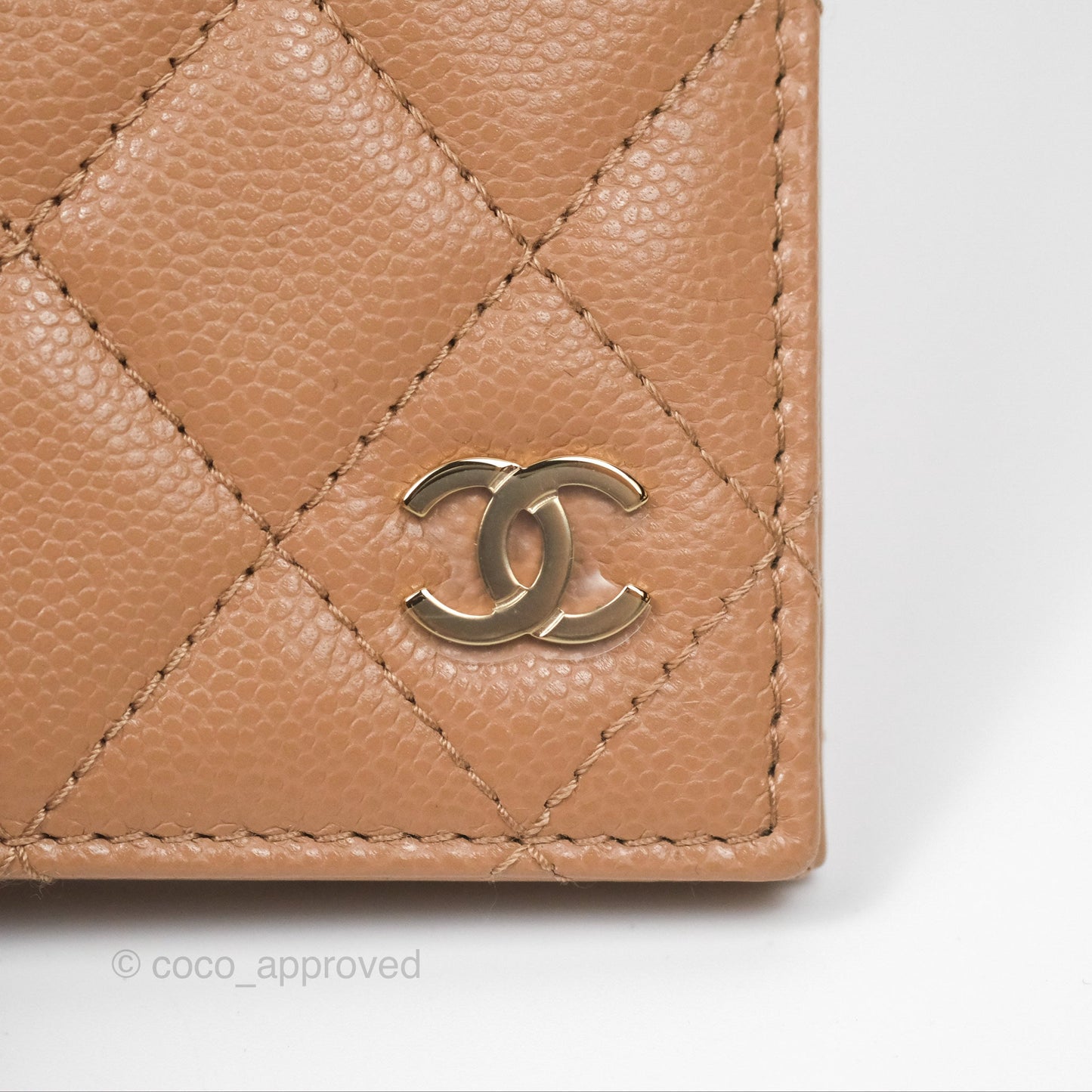 Chanel Classic Quilted Passport Holder Caviar Beige Gold Hardware