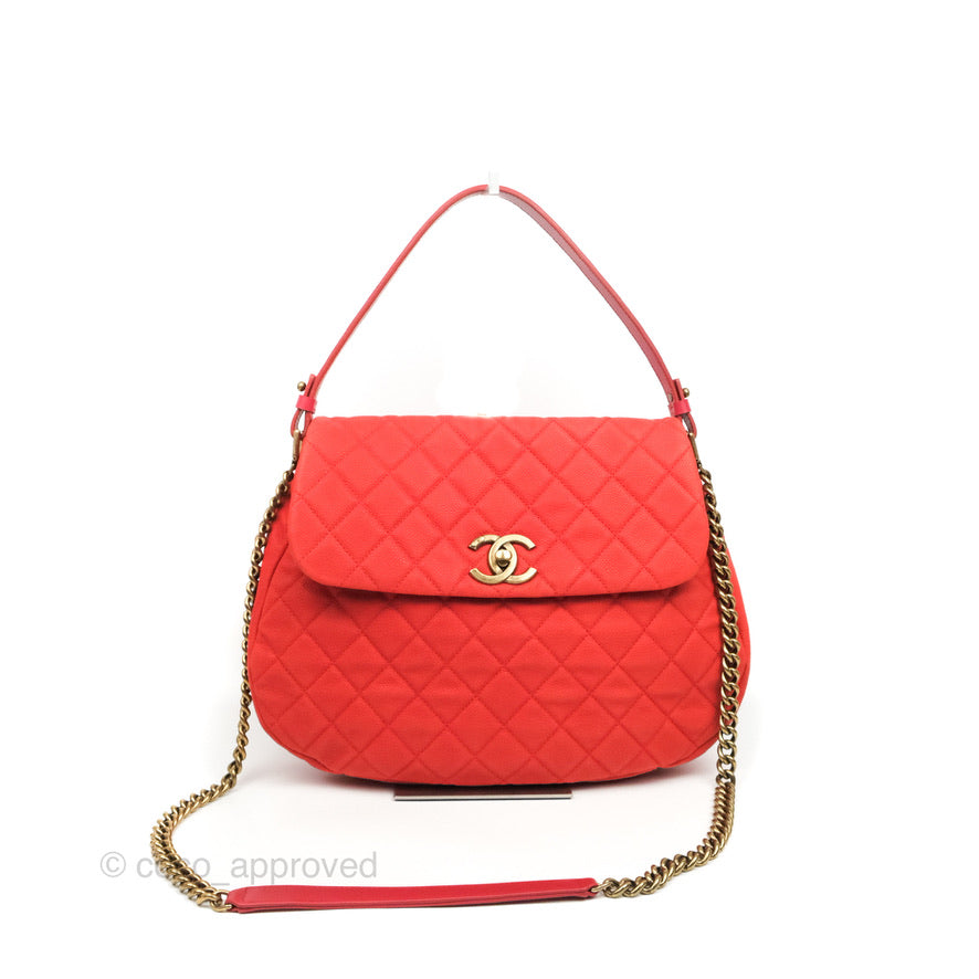 Chanel Country Chic Messenger Flap Bag Red Matte Caviar Ruthenium Hardware