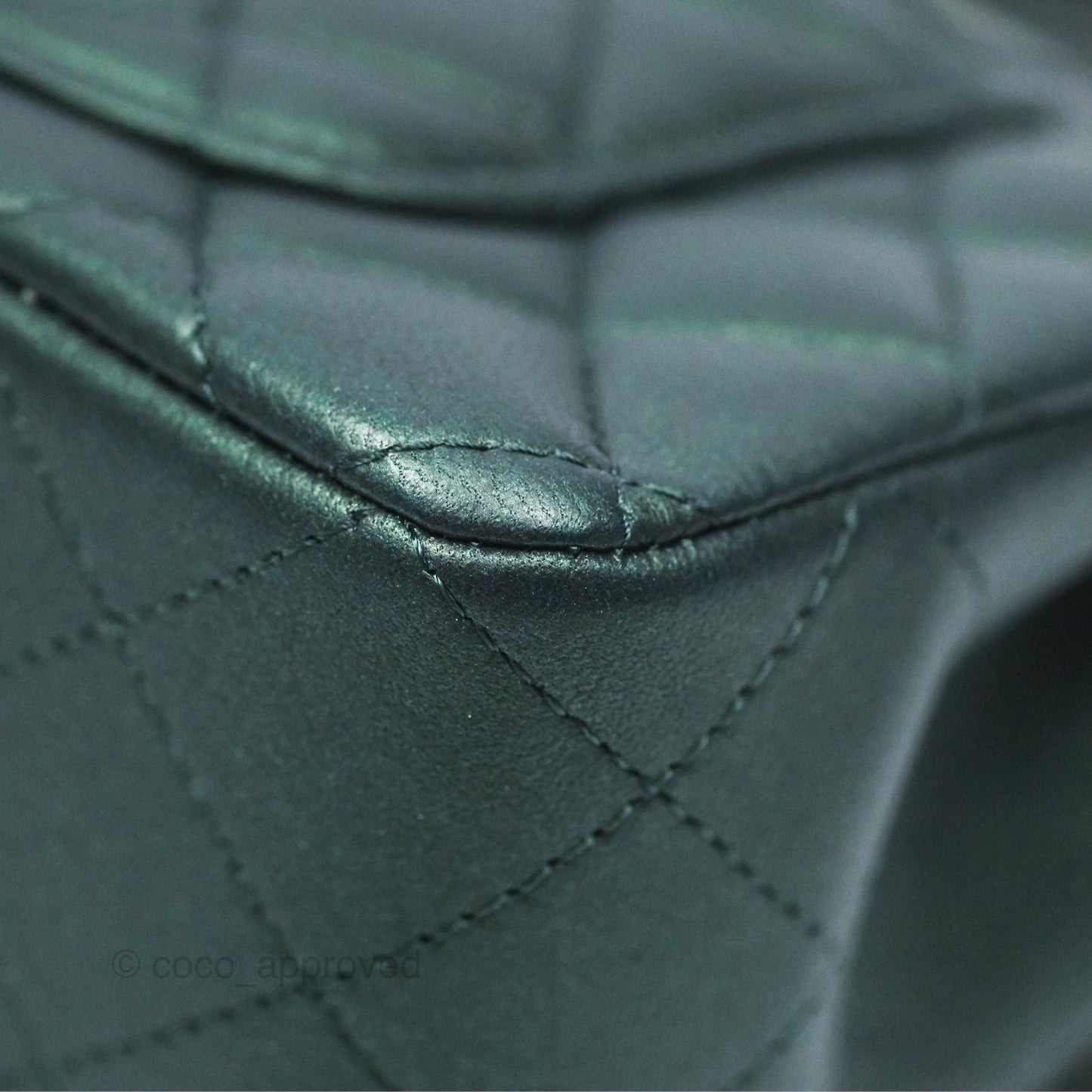 Chanel Top Handle Mini Rectangular Flap Bag Iridescent Dark Green Lambskin Gold Hardware