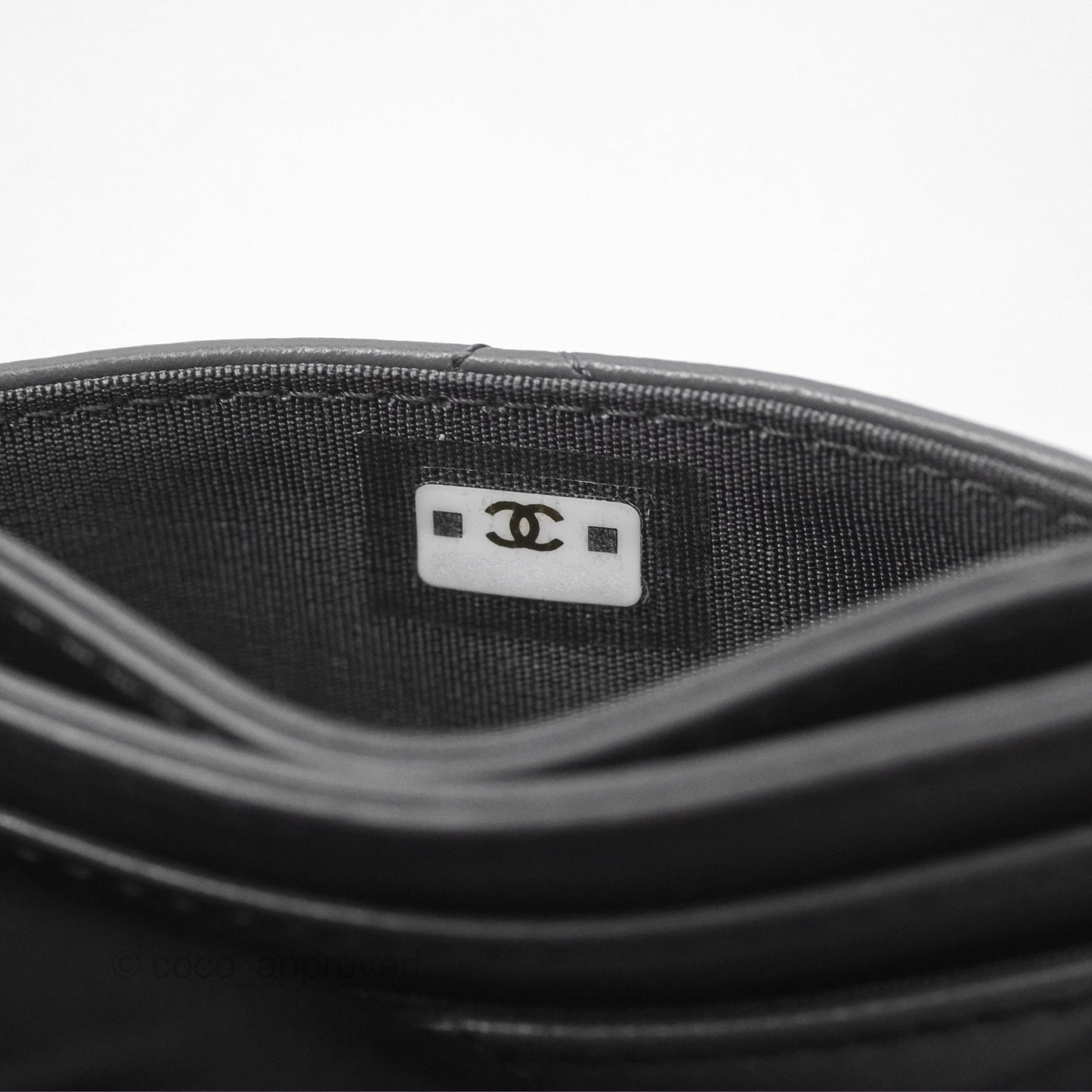 Chanel 19 Quilted Grey Flat Card Holder Silver Hardware