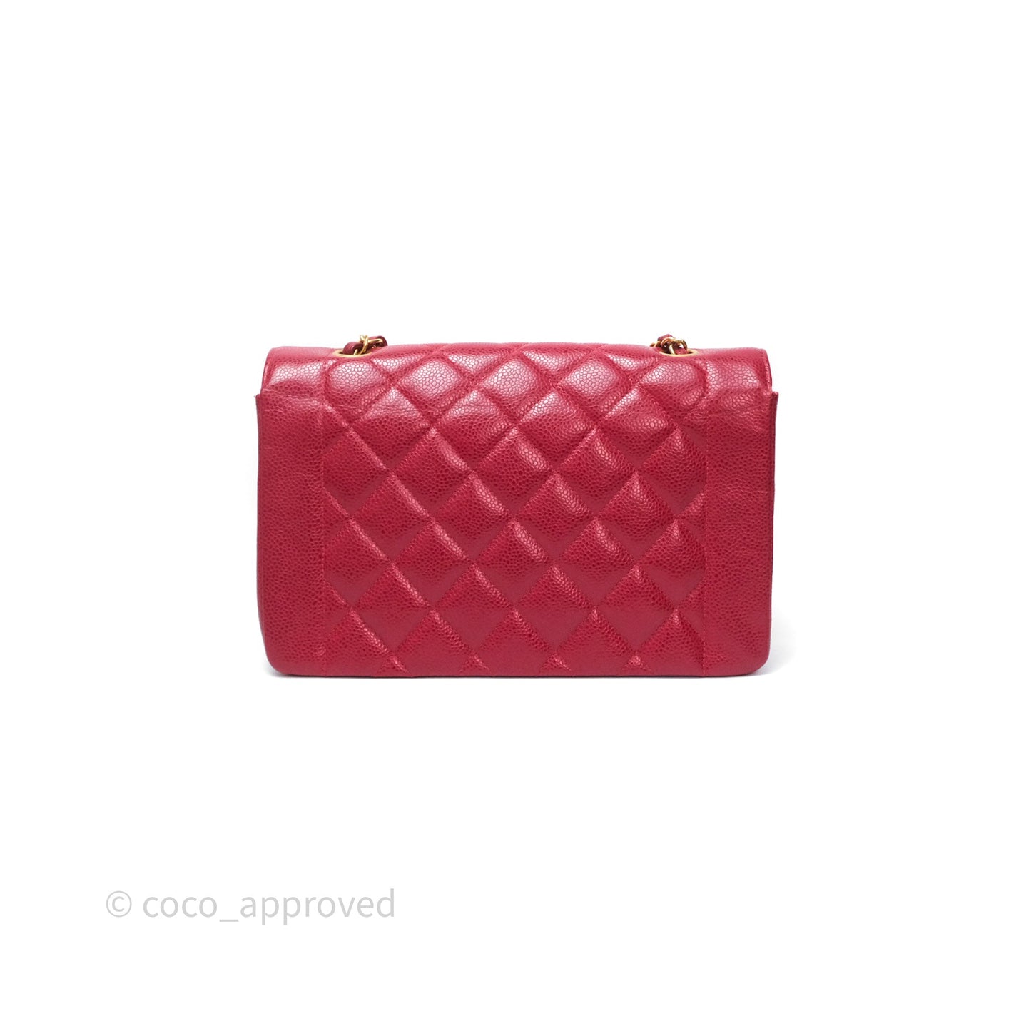 Chanel Medium Vintage Quilted Classic Diana Flap Bag Red Caviar 24K Gold Hardware