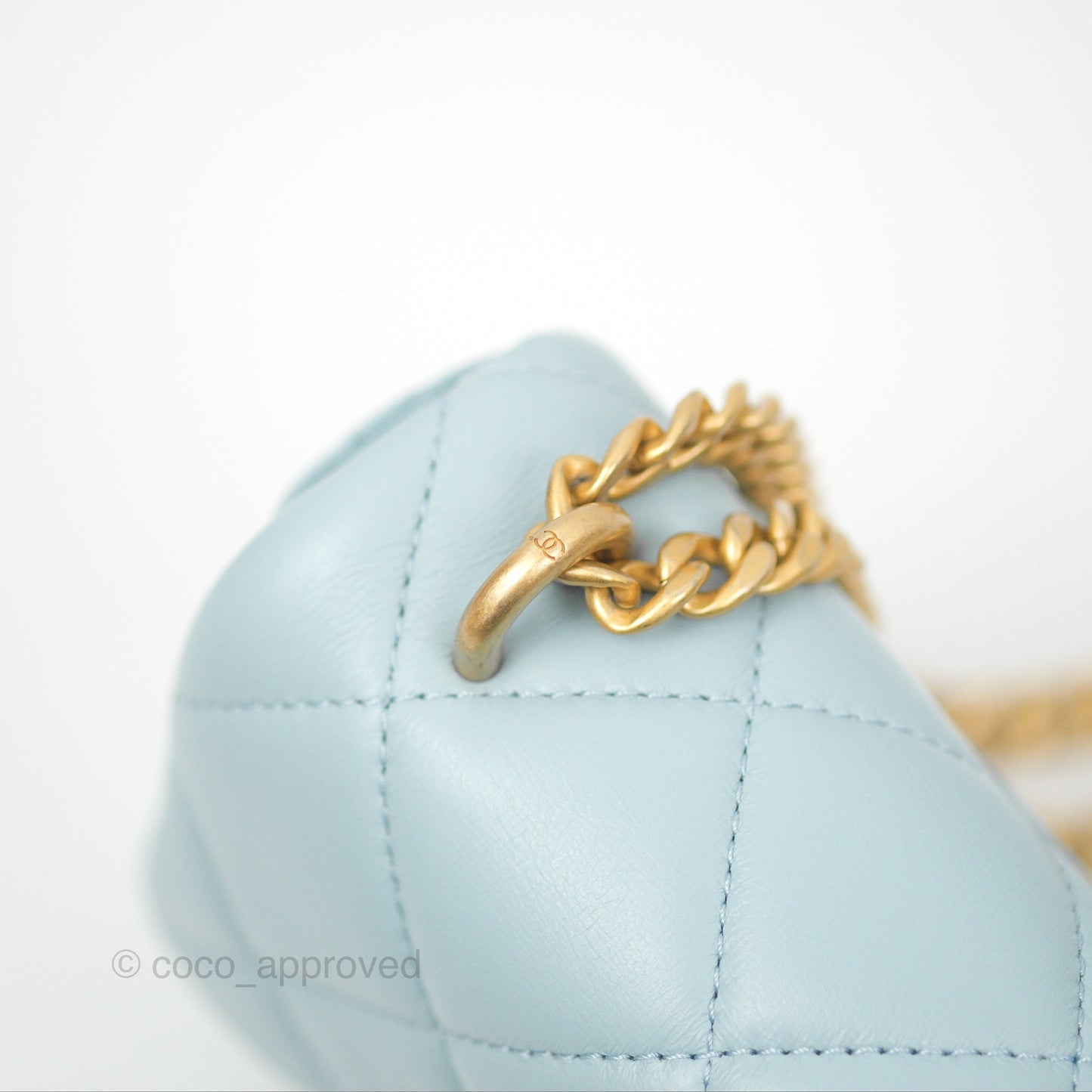 Chanel Quilted Enamel Pending CC Mini Square Flap Baby Blue Lambskin 22P