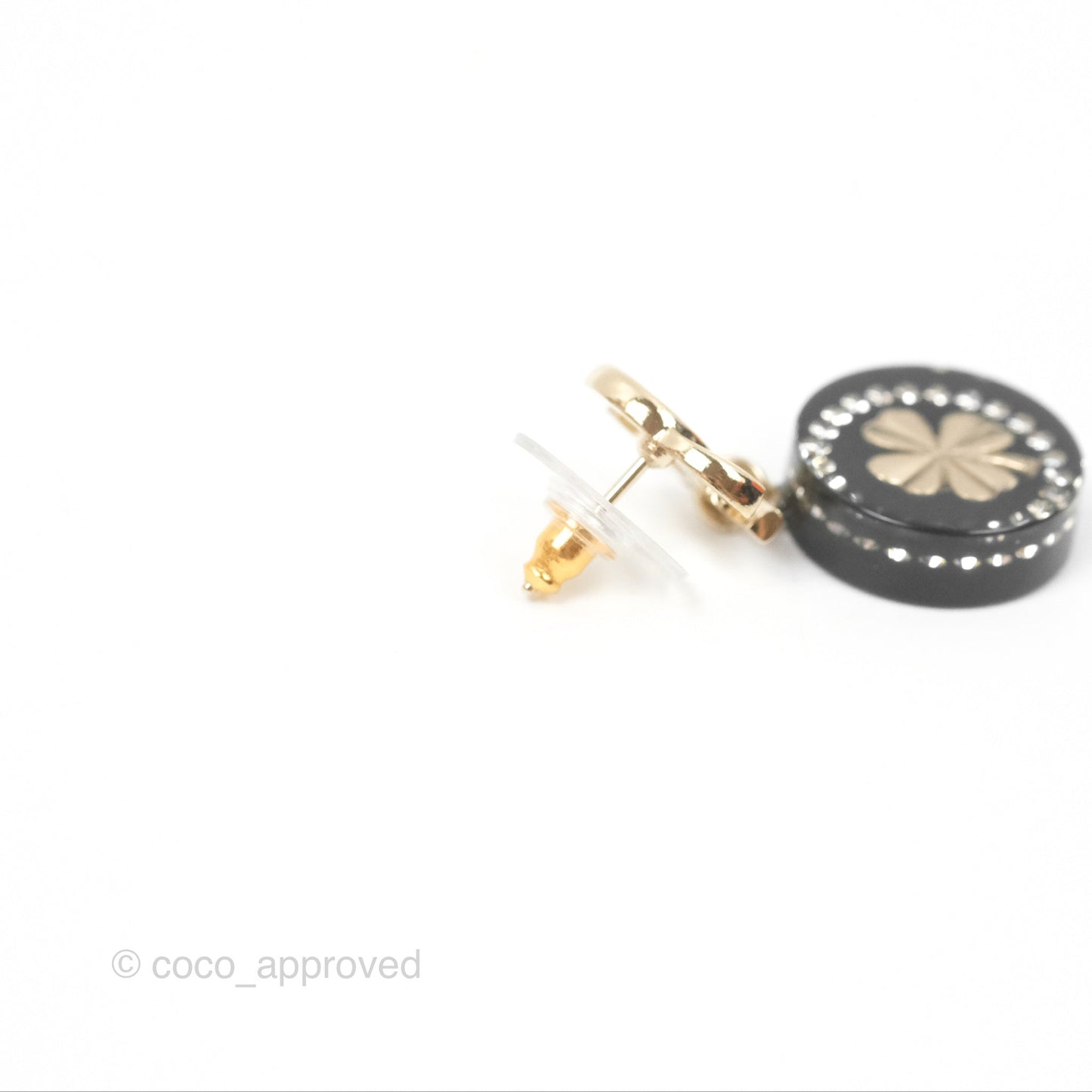 Chanel CC Resin Crystal Drop Earrings Black Gold Tone 20C