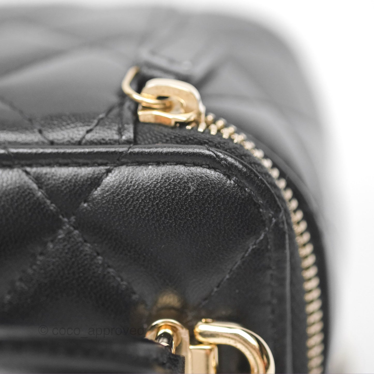 Chanel Mini Top Handle Vanity With Chain Black Lambskin Gold Hardware