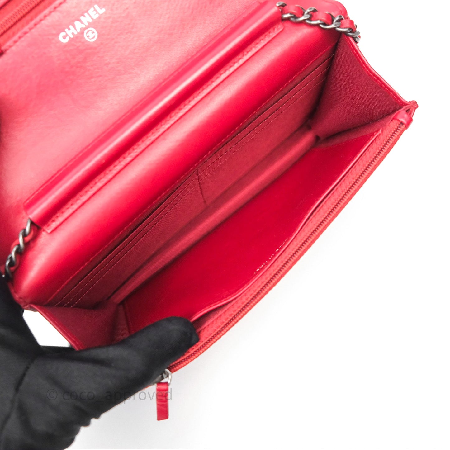 Chanel Boy Wallet on Chain WOC Red Lambskin Ruthenium Hardware