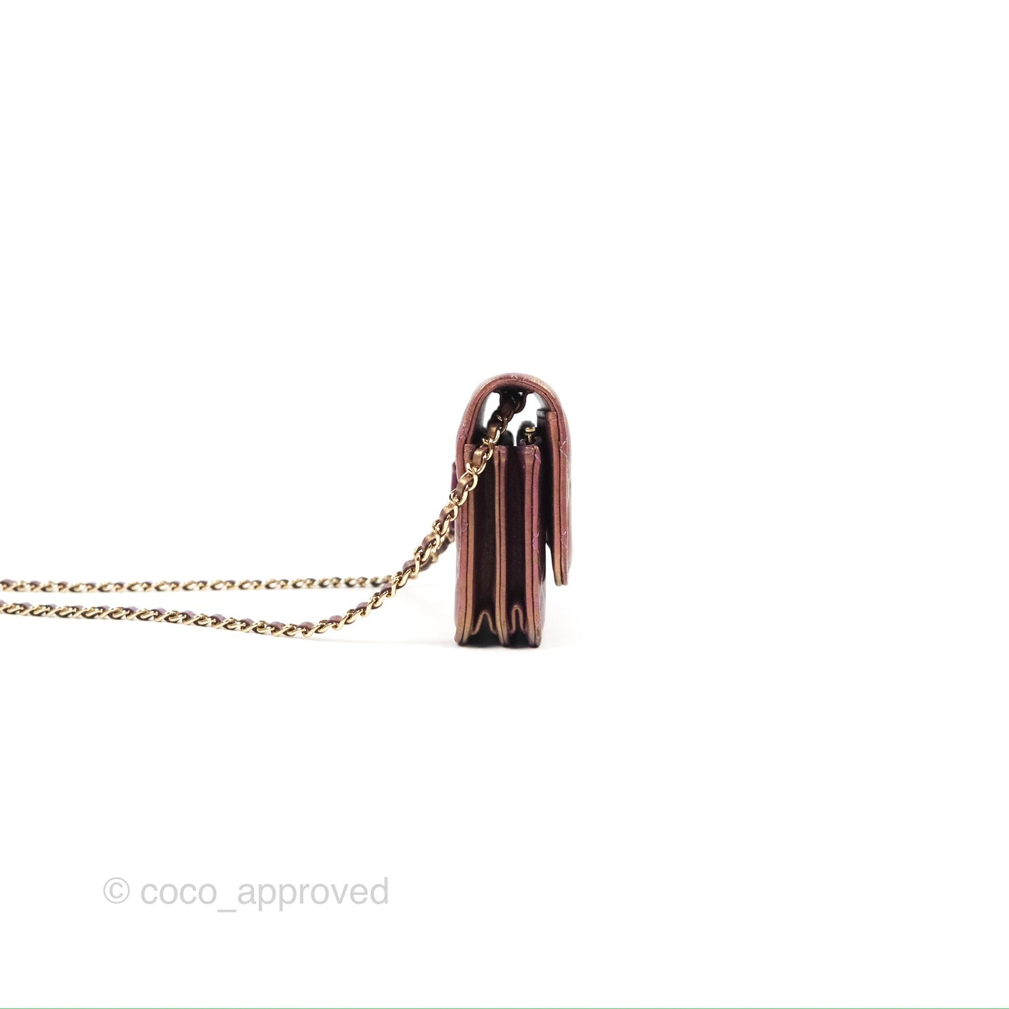 Chanel Quilted Mini Wallet on Chain WOC Iridescent Purple Gold Hardware
