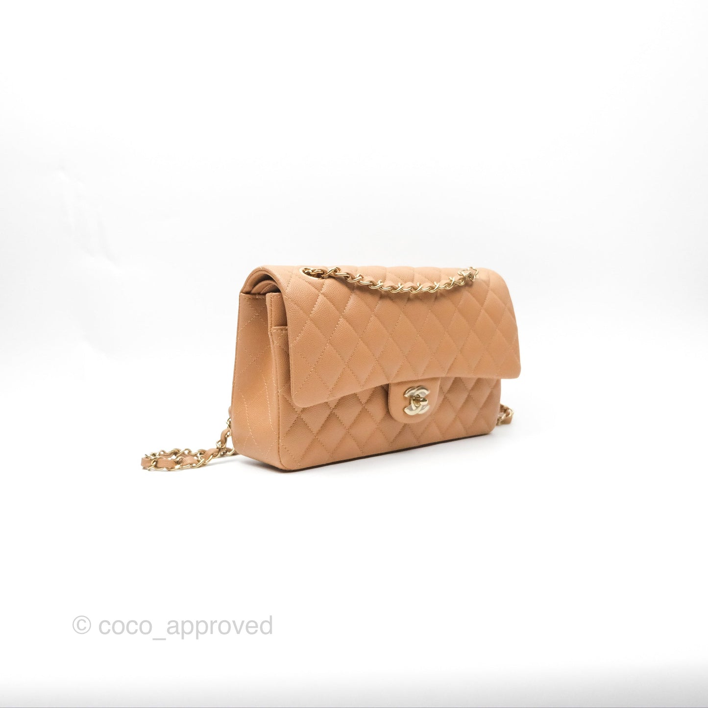 Chanel Classic M/L Medium Flap Quilted Beige Caviar Gold Hardware 23P