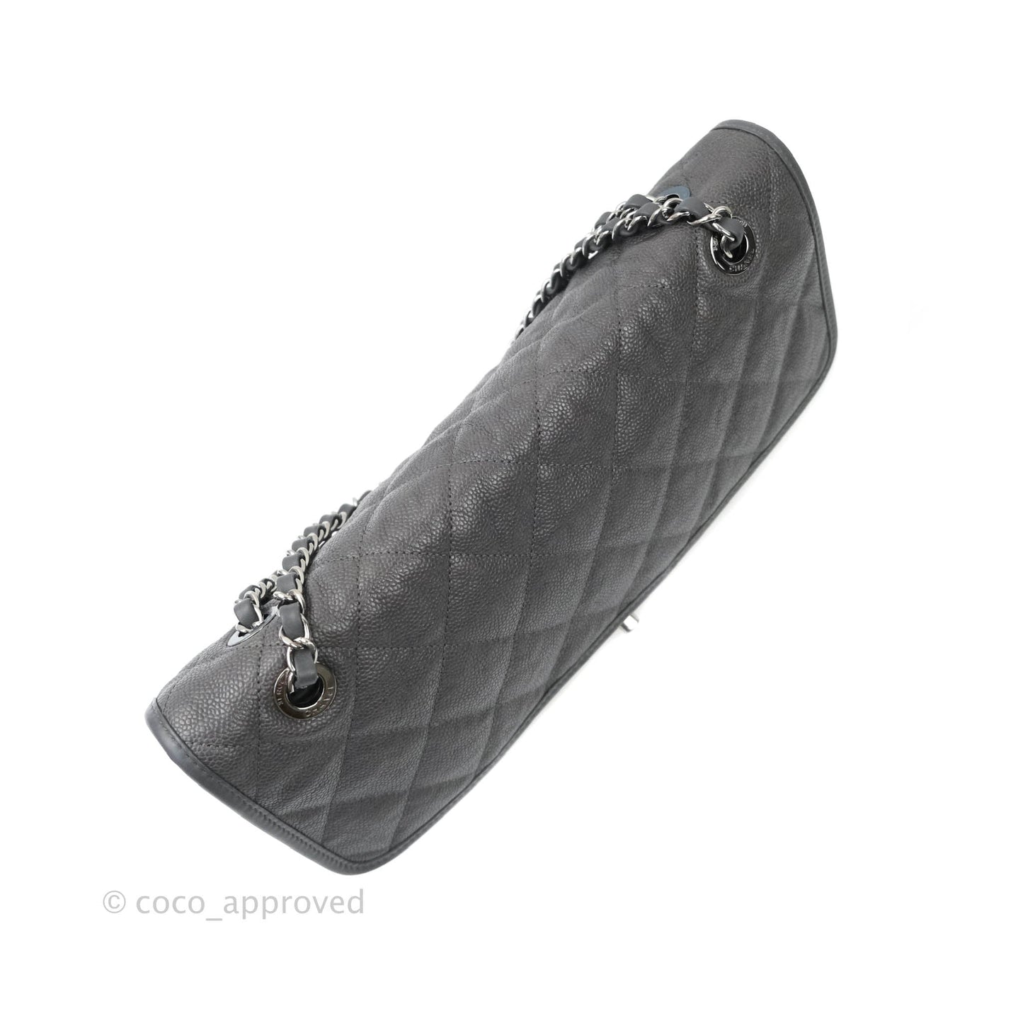 Chanel French Riviera Quilted Large Flap Bag Caviar Grey Silver Hardware