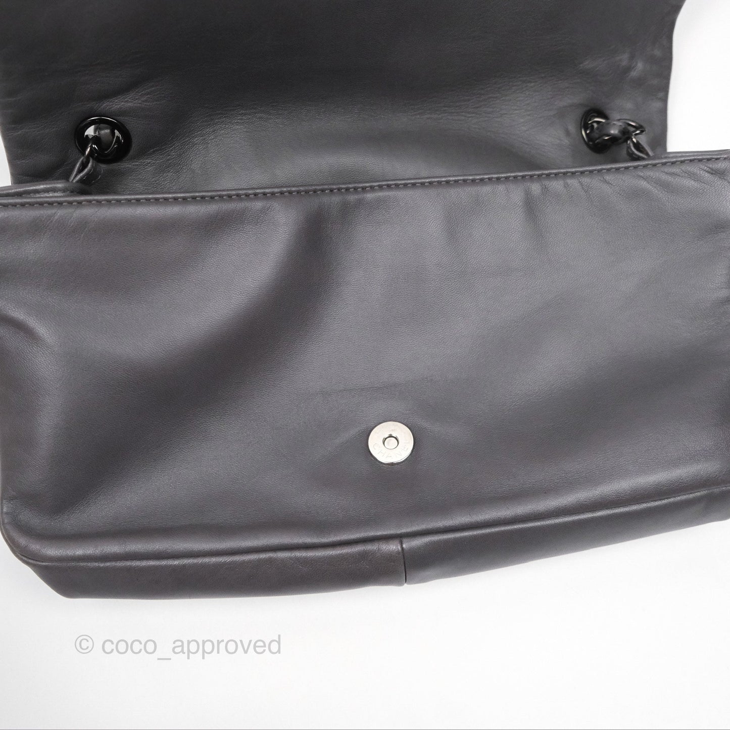 Chanel Studded CC East West Flap Shoulder Bag Lambskin Dark Grey