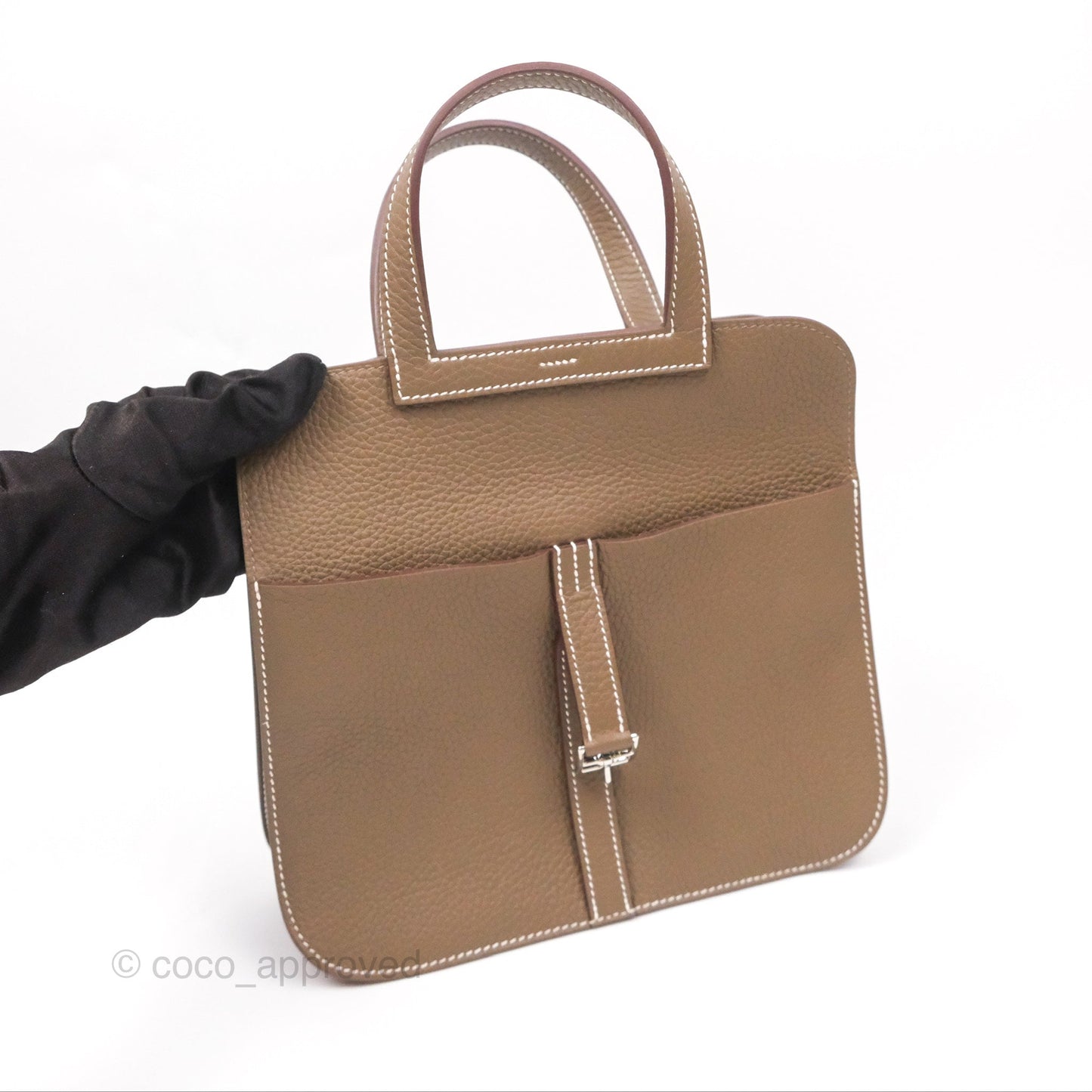 Hermès Halzan 25 Etoupe Clemence Palladium Hardware