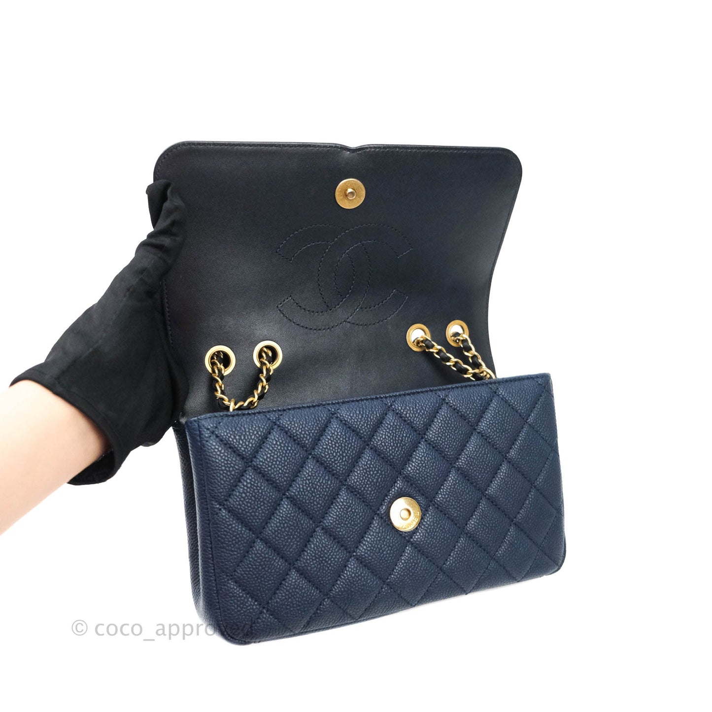 Chanel Quilted Small CC Filigree Flap Navy Caviar