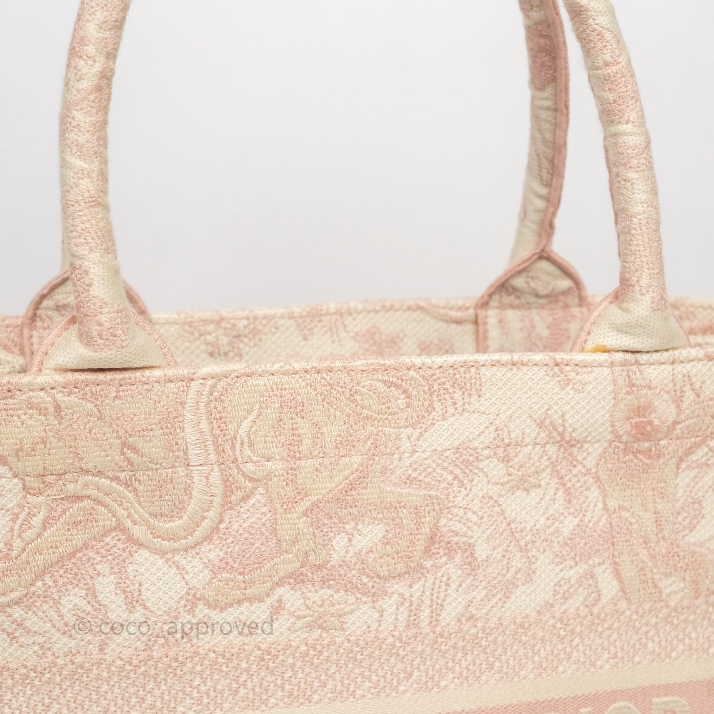 Christian Dior Medium Book Tote Ecru and Pink Toile de Jouy Embroidery
