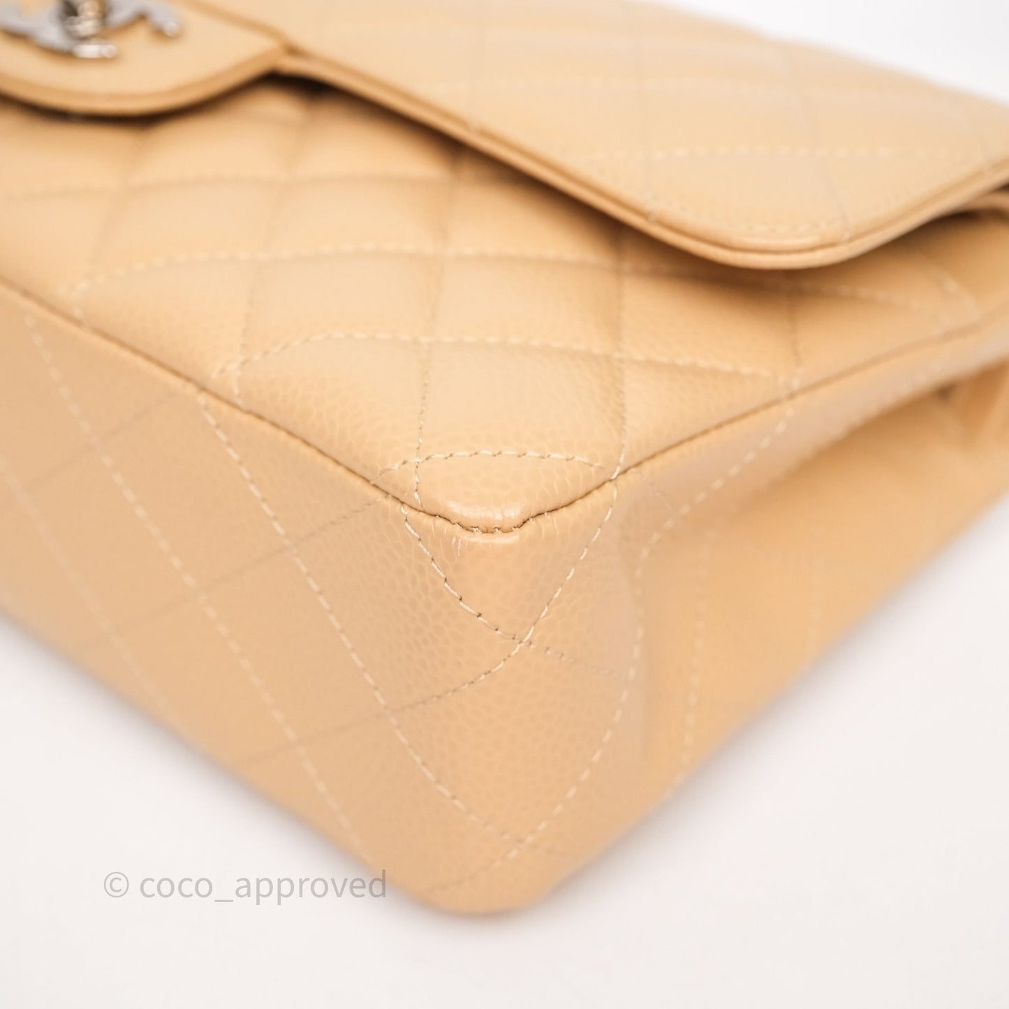 Chanel Classic M/L Medium Flap Quilted Beige Caviar Silver Hardware