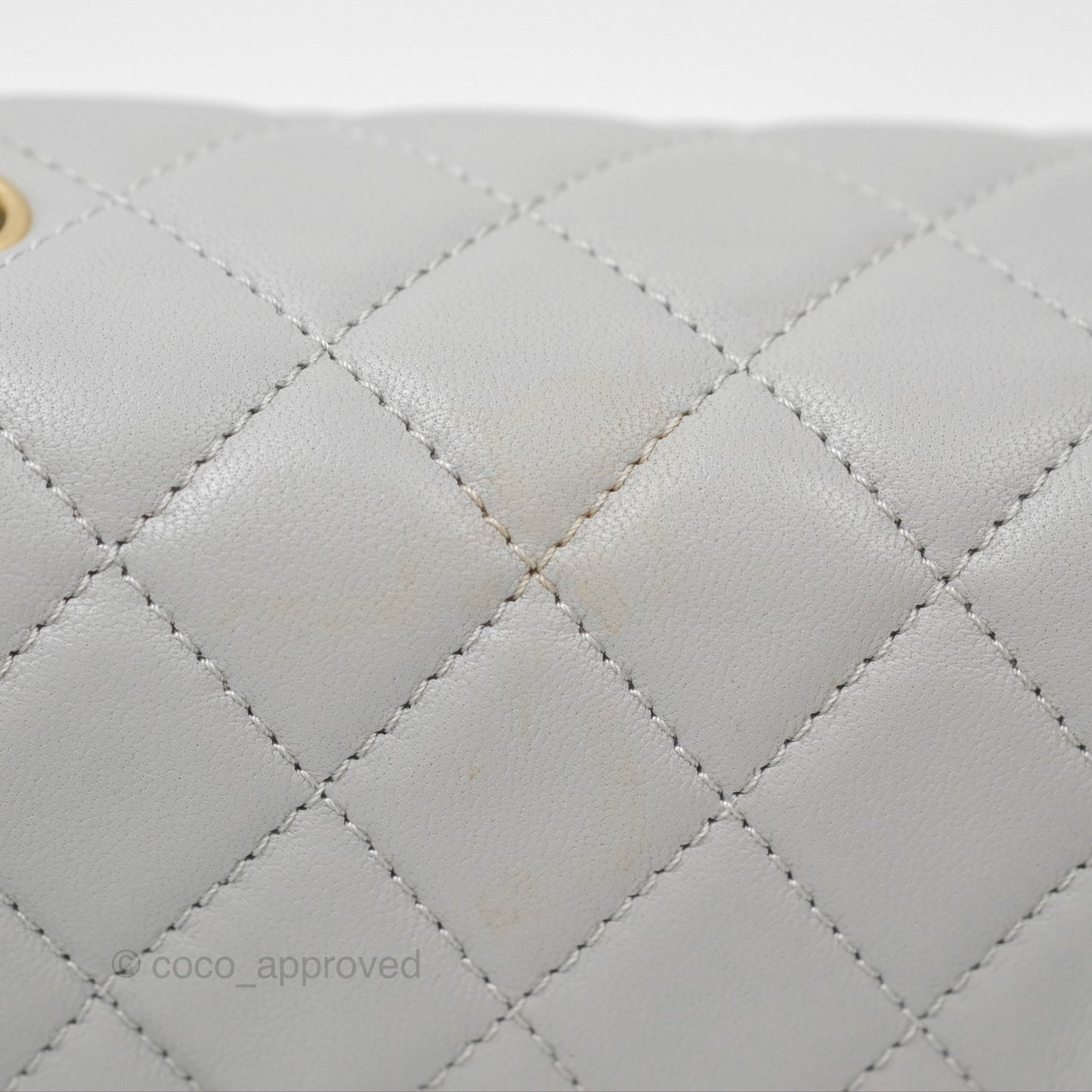Chanel Pearl Crush Mini Square Quilted Light Grey Lambskin Aged Gold Hardware