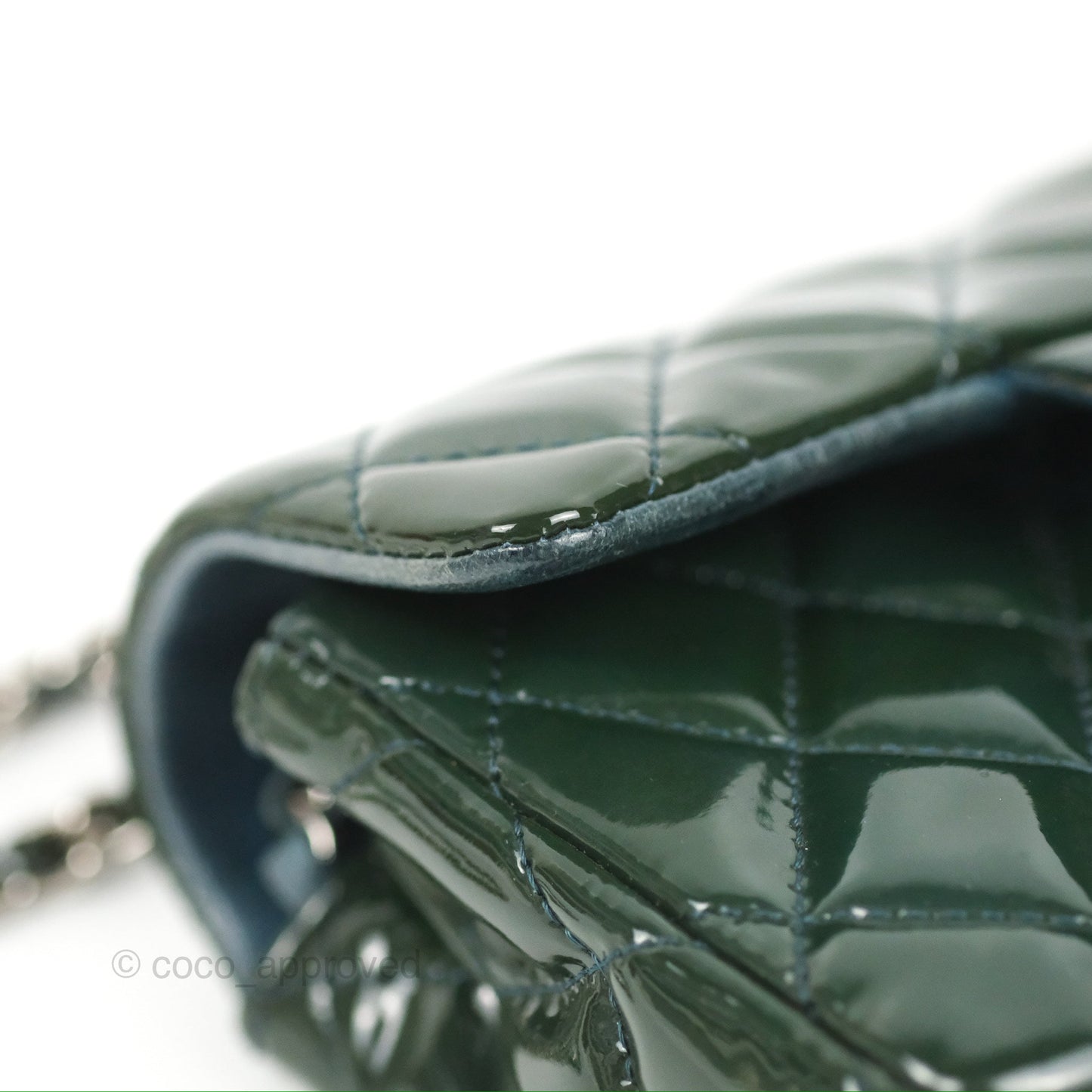 Chanel Quilted Extra Mini Rectangular Flap Teal Patent Silver Hardware