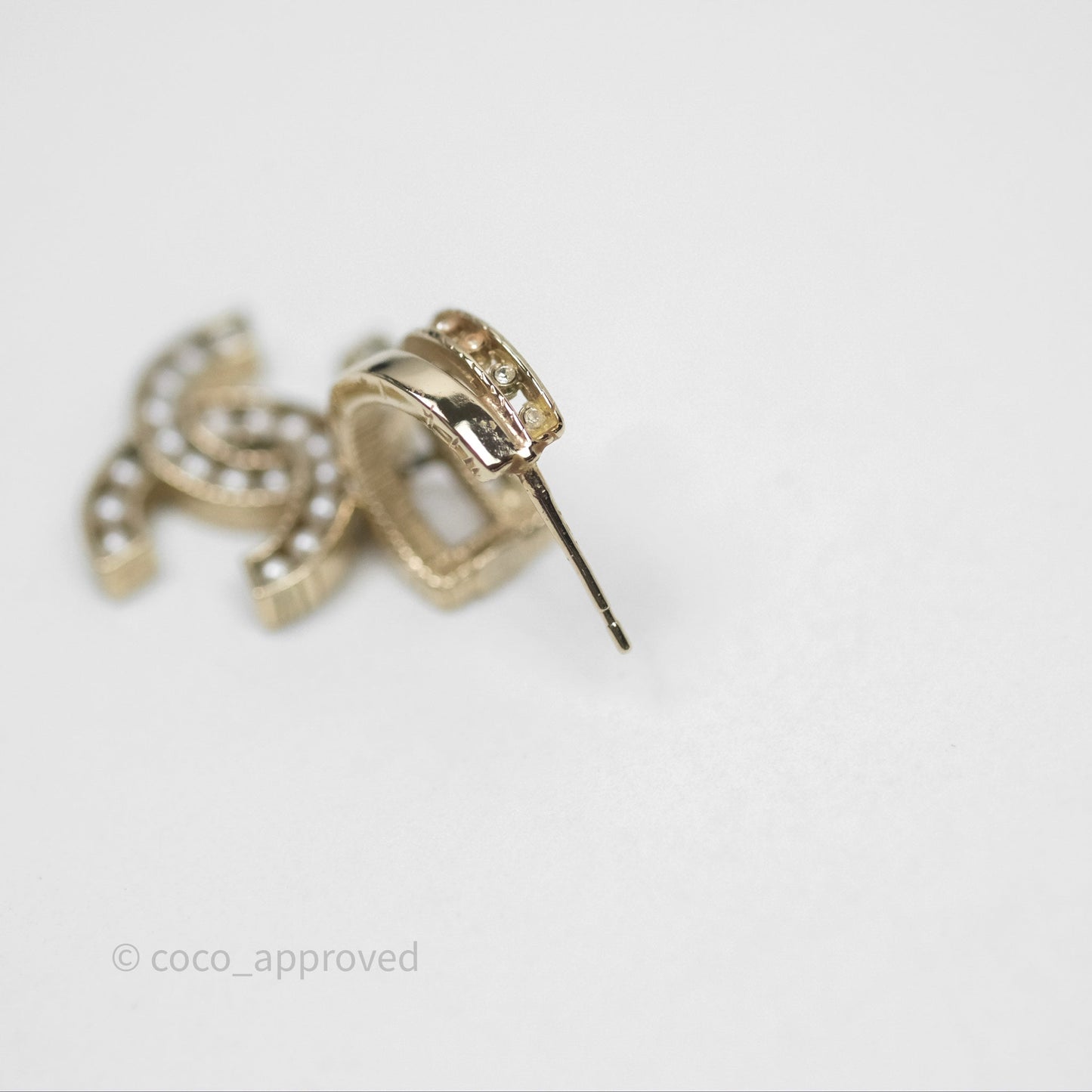 Chanel Pearl CC Crystal Double Hoop Earrings Gold Tone 21B