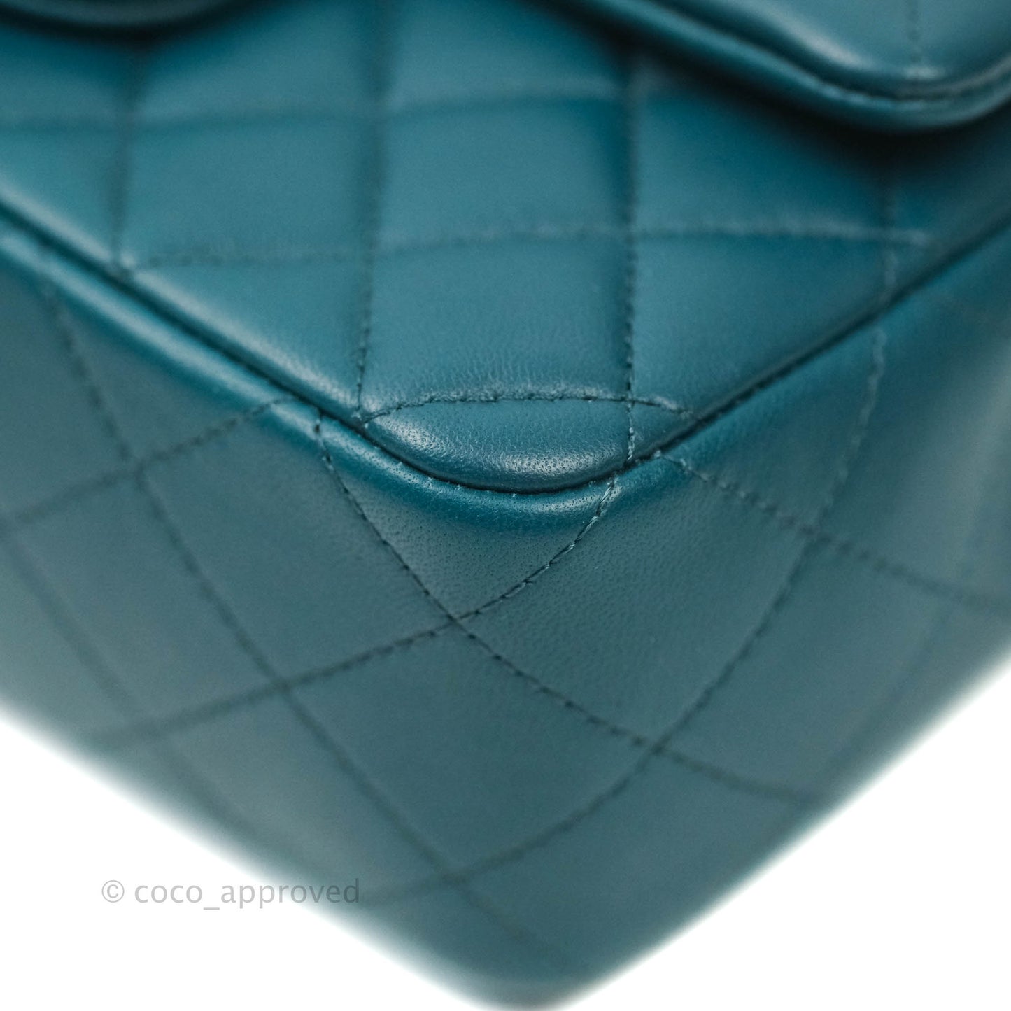 Chanel Quilted Mini Rectangular Lambskin Flap Bag Teal Silver Hardware