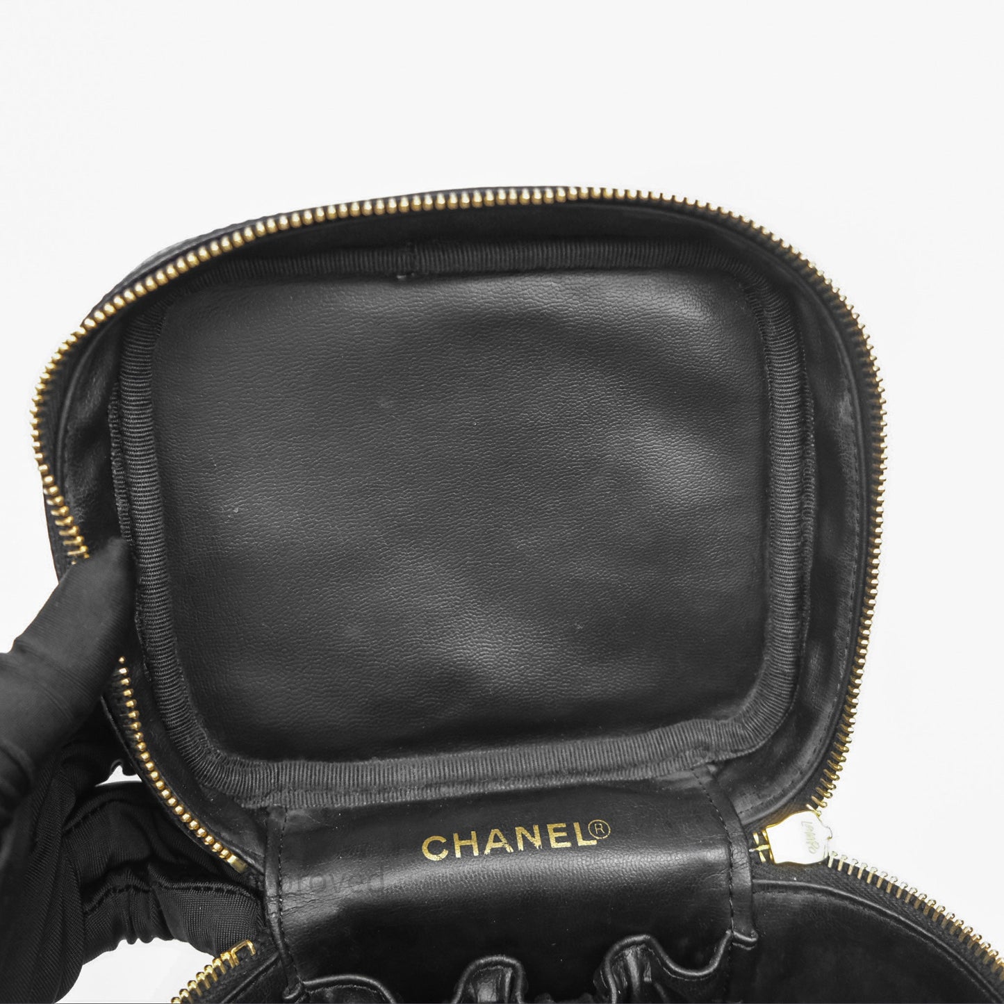 Chanel Vintage Vanity Case Black Caviar Gold Hardware