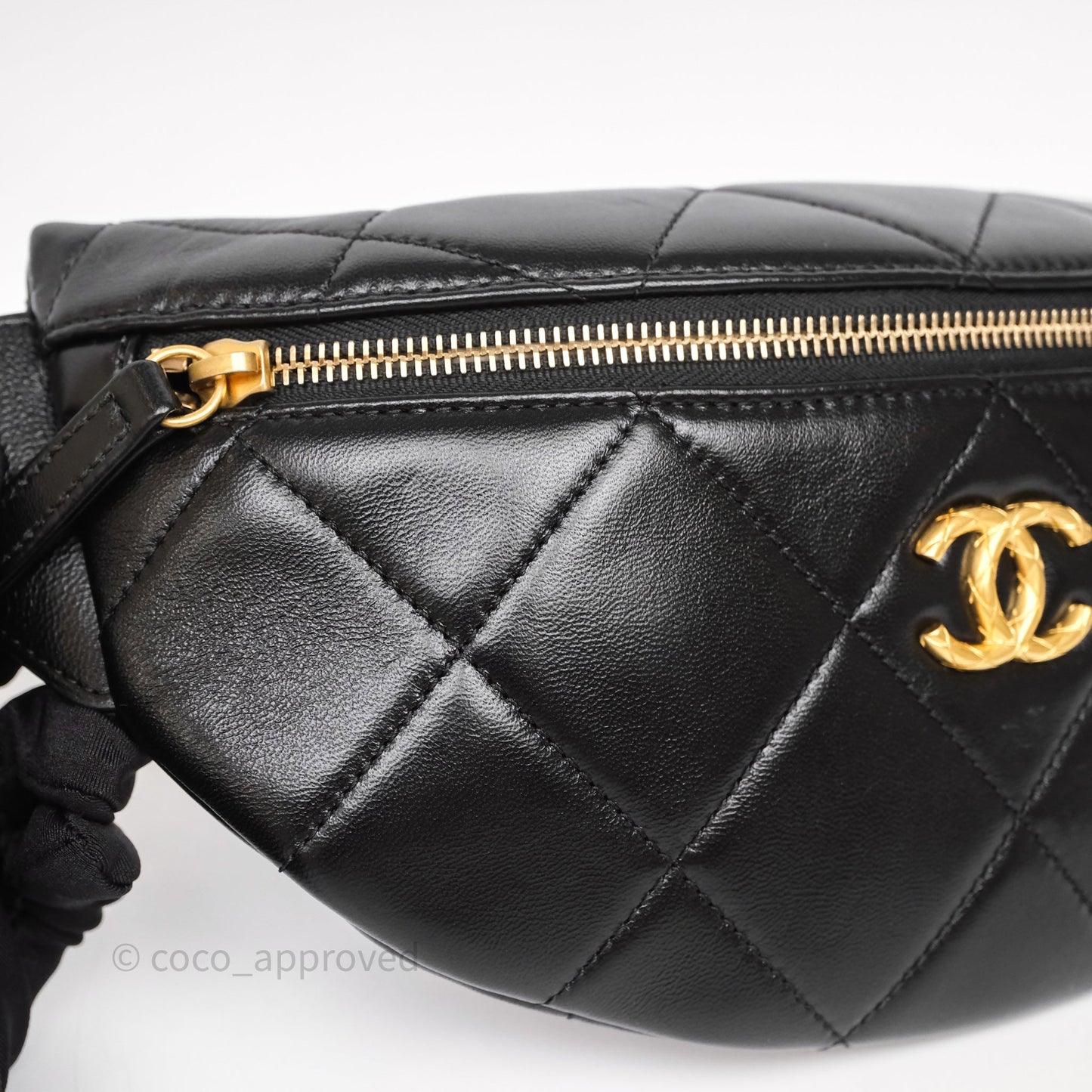 Chanel Quilted Waist Bag Lambskin Black Aged Gold Hardware