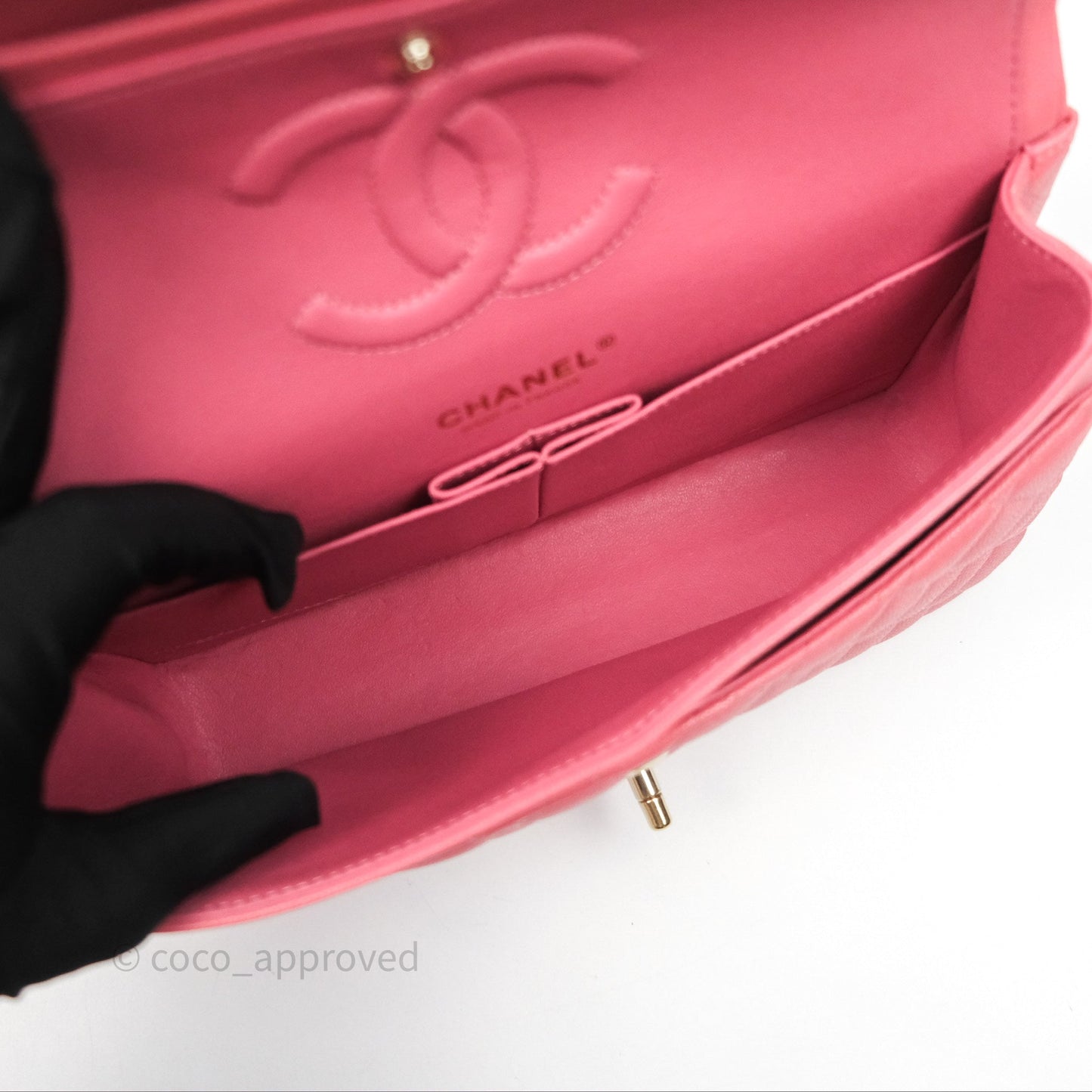 Chanel Classic M/L Medium Flap Quilted Pink Caviar Gold Hardware
